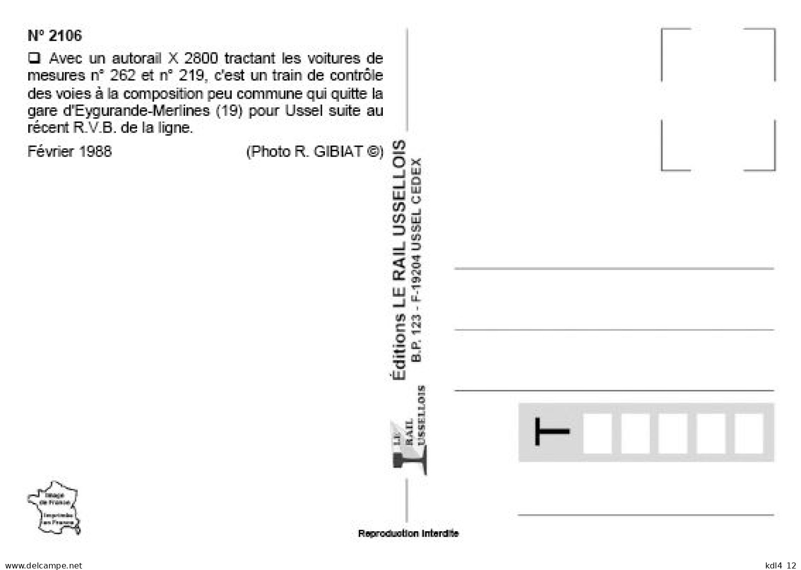 RU 2106 - Autorail X 2800 Tractant Deux Voitures De Mesures - EYGURANDE-MERLINES - Corrèze - SNCF - Eygurande