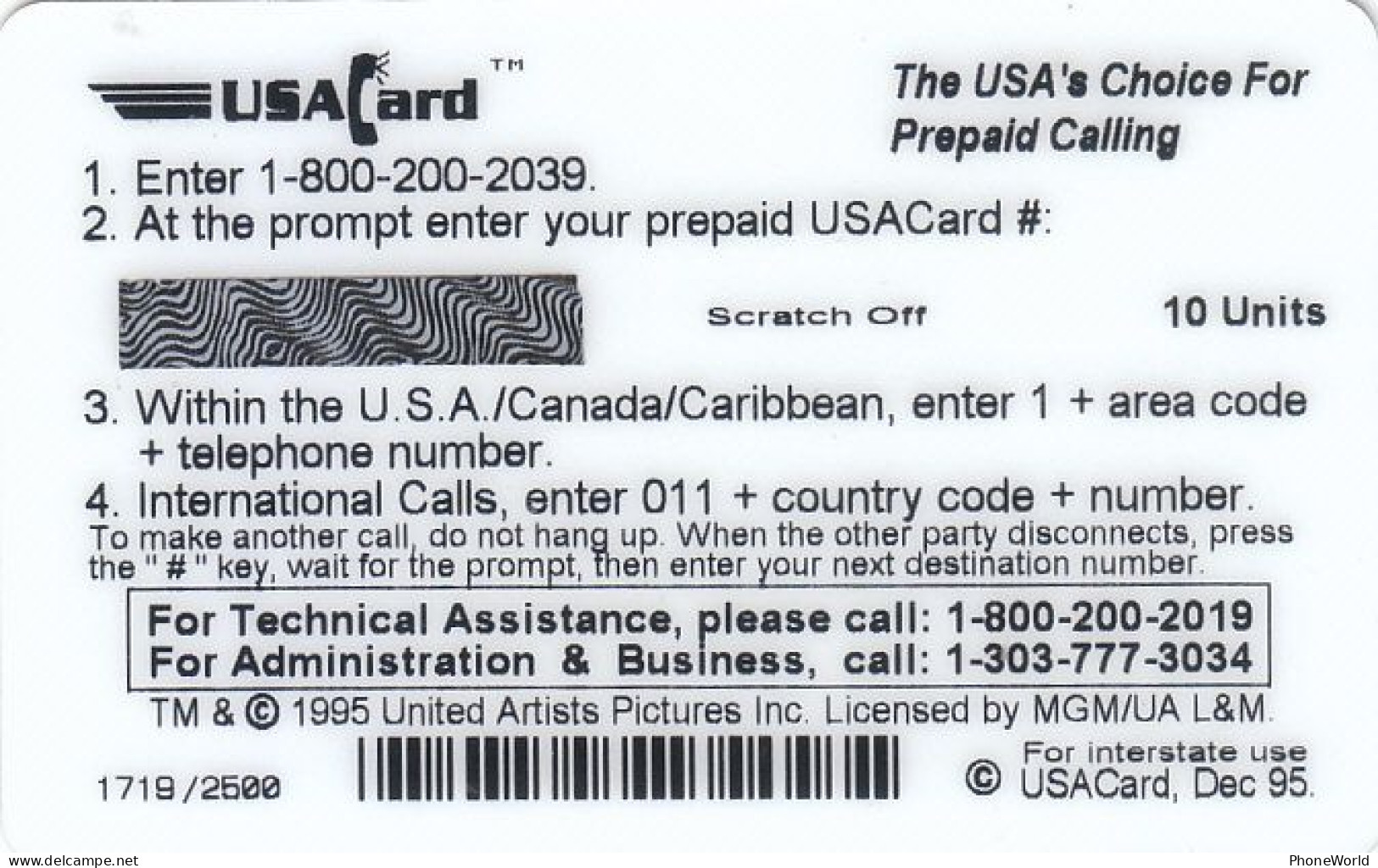 USA Card, Pink Panther As Santa, 12/95 Mint - Autres & Non Classés
