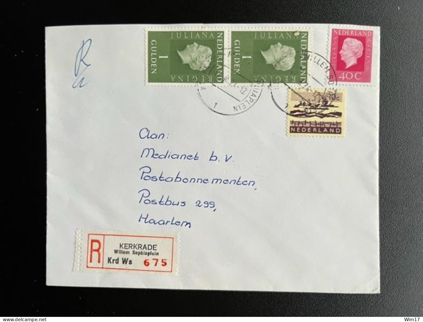 NETHERLANDS 1974 REGISTERED LETTER KERKRADE WILLEM SOPHIAPLEIN TO HAARLEM 11-03-1974 NEDERLAND AANGETEKEND - Covers & Documents