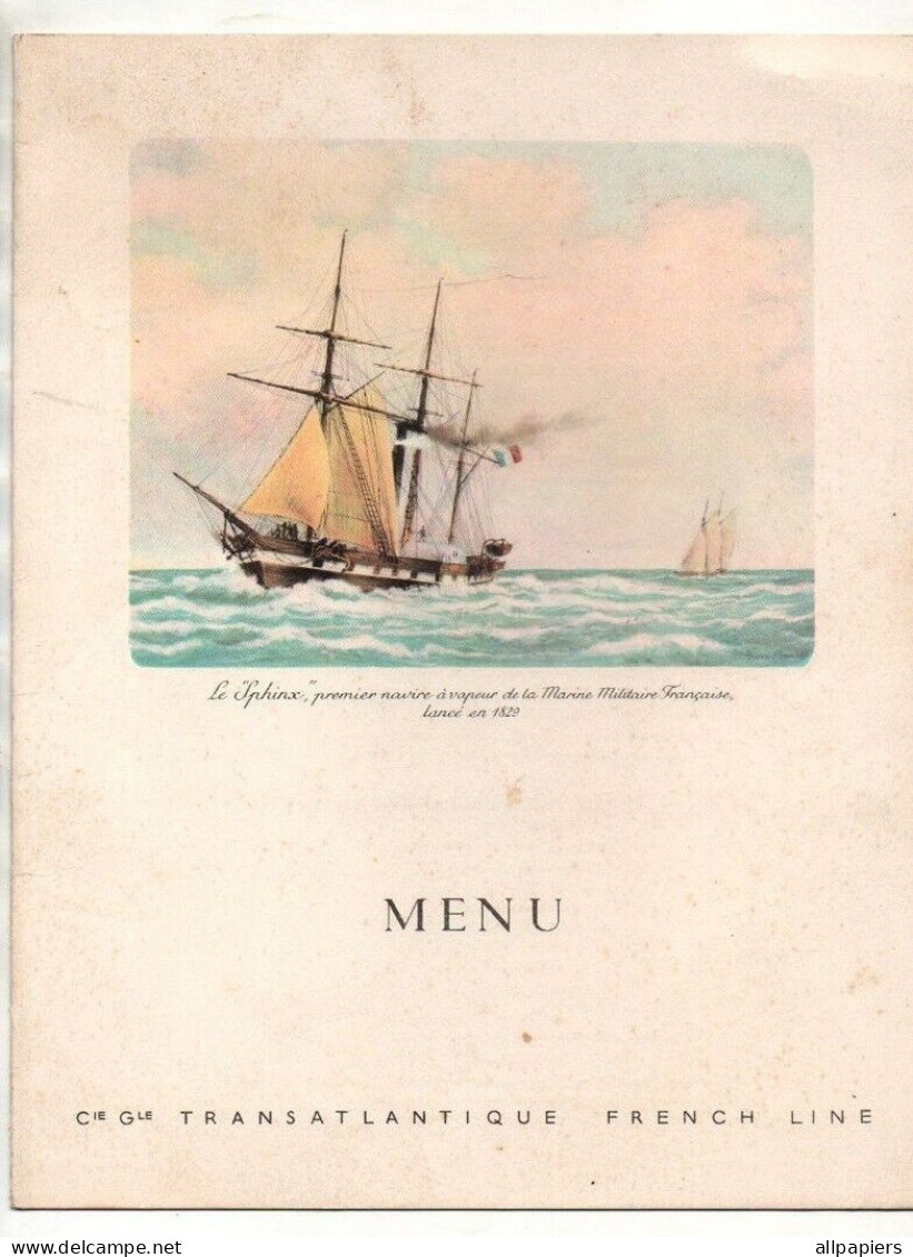 Menu Compagnie Générale Transatlantique French Line Paquebot "Colombie" Déjeuner Du 12 Septembre 1951 - Other & Unclassified