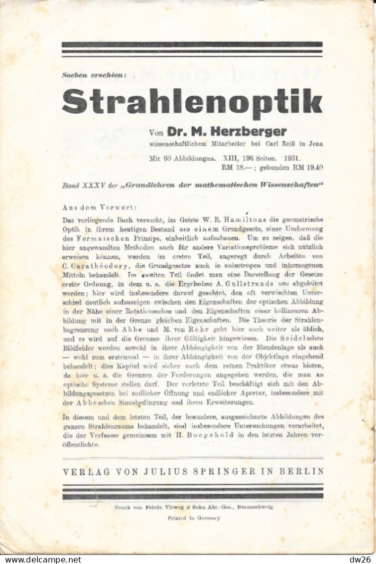 Revue De Physique - Zeitschrift Für Physik Von Karl Scheel - Über Die Schwingungsformen Von Geigenkörpern 1931 - Technique