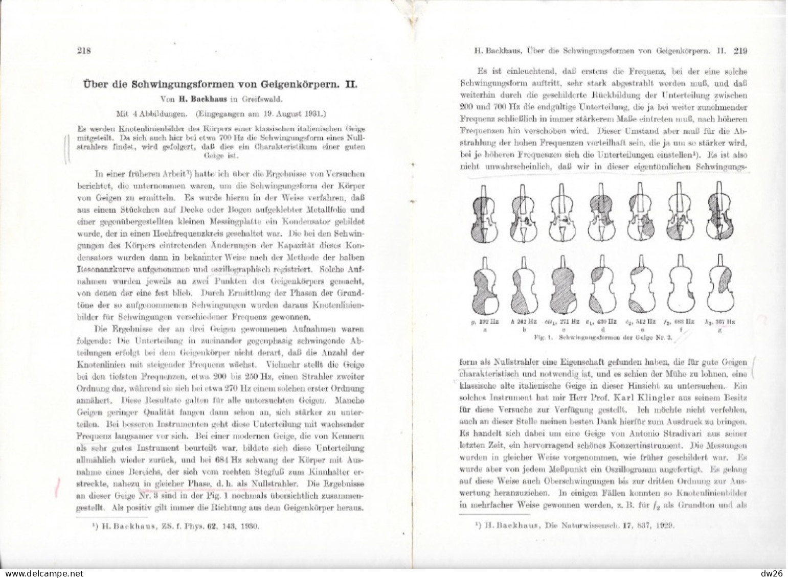 Revue De Physique - Zeitschrift Für Physik Von Karl Scheel - Über Die Schwingungsformen Von Geigenkörpern 1931 - Technical