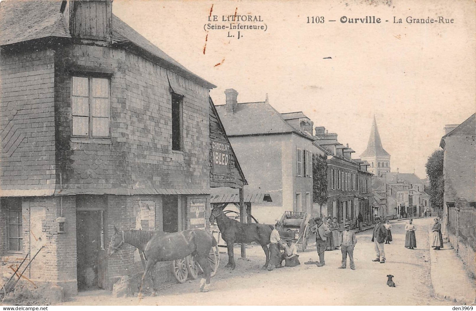 OURVILLE-en-Caux (Seine-Maritime) - La Grande Rue - Maréchal-Ferrant, Chevaux - Voyagé 1918 (2 Scans) - Ourville En Caux