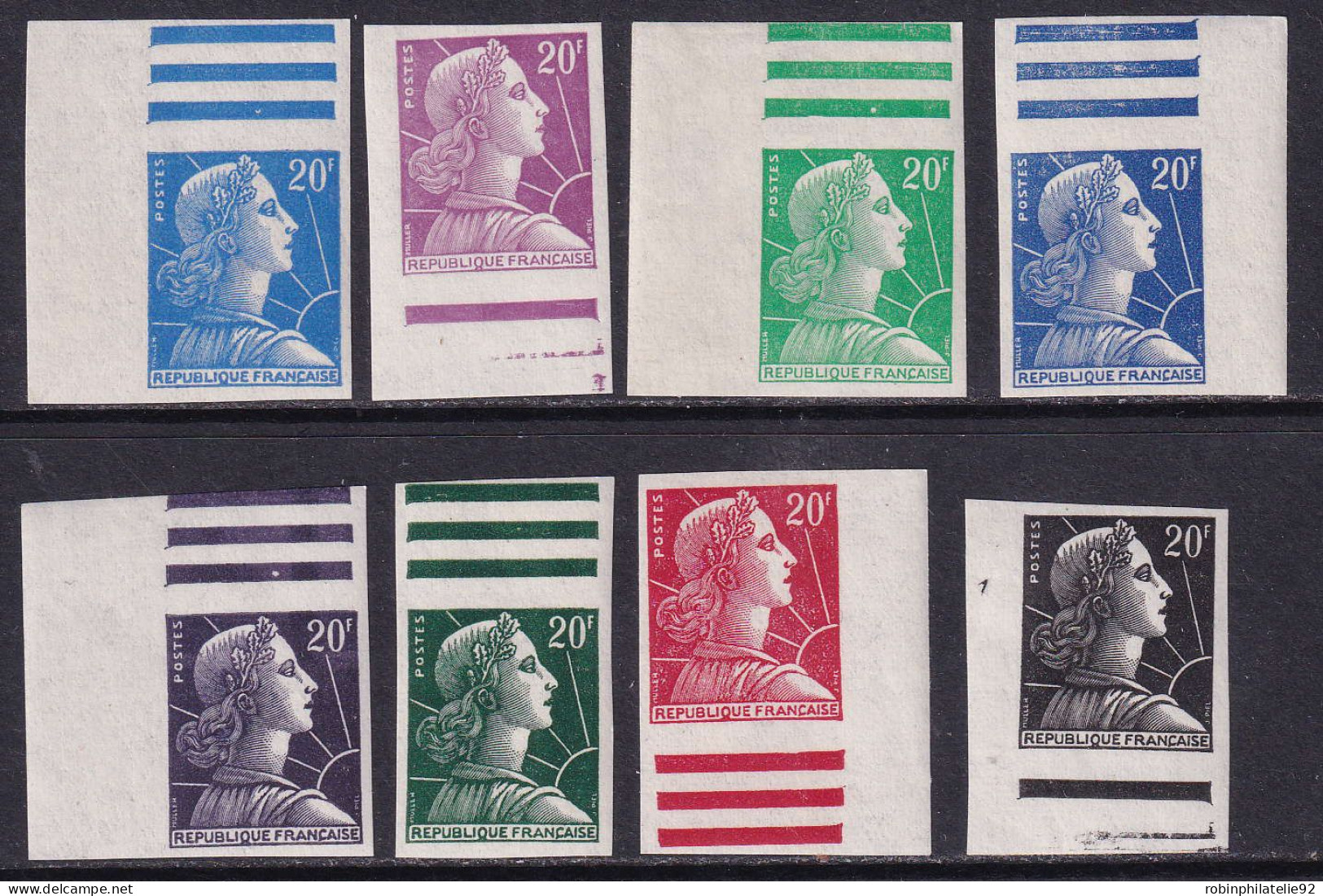 FRANCE VARIETES N°1011 B 20f Marianne De Muller 8 Essais De Couleur  Qualité:** - 1955-1961 Marianne (Muller)