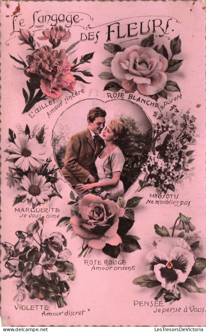 FANTAISIE - Couple - Amour - Fleurs - Le Langage Des Fleurs - Carte Postale Ancienne - Autres & Non Classés