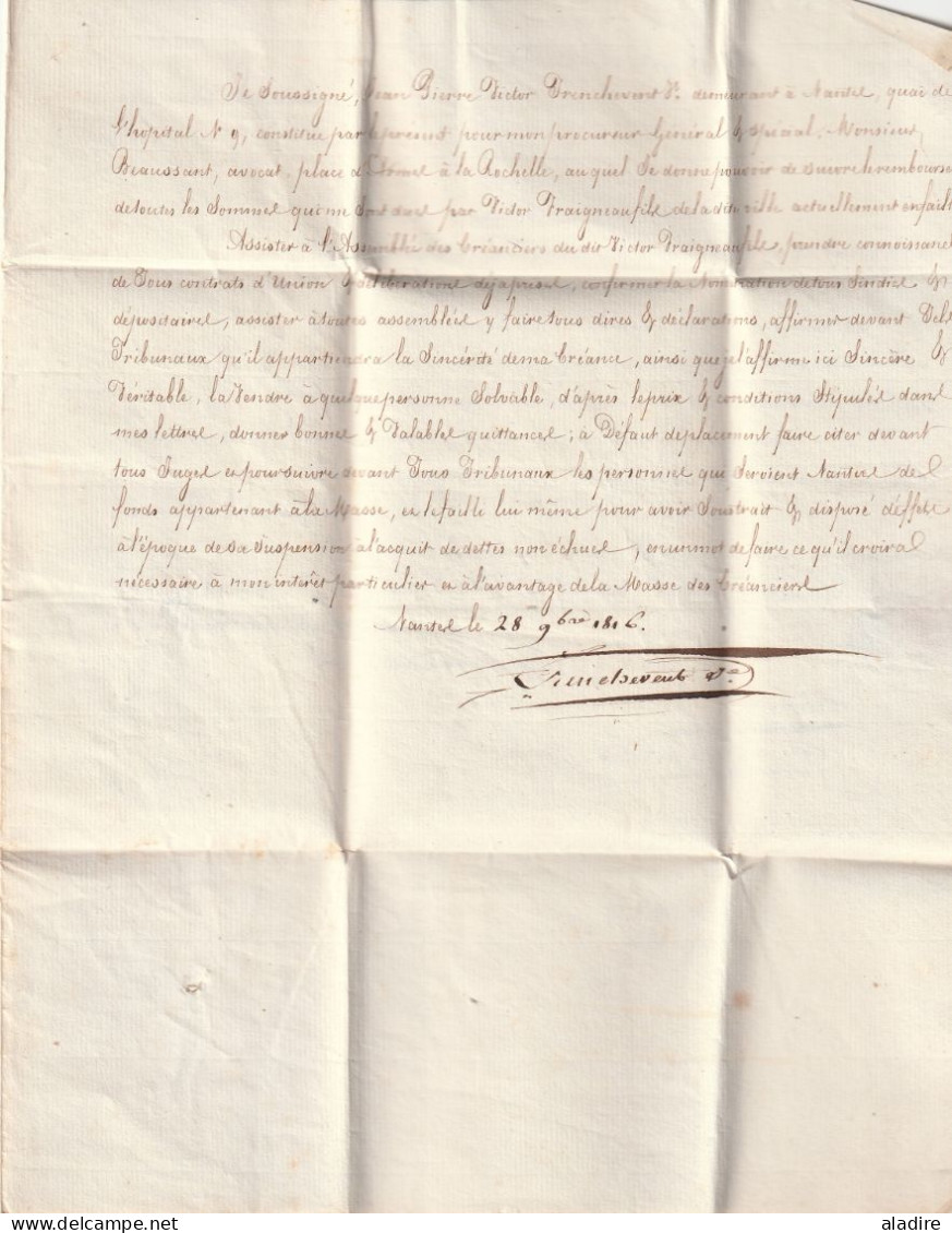 1816 - Marque Postale 42 NANTES Sur Très Belle Lettre & Procuration Vers LA ROCHELLE - Taxe 8 - Règne De Louis XVIII - 1801-1848: Voorlopers XIX