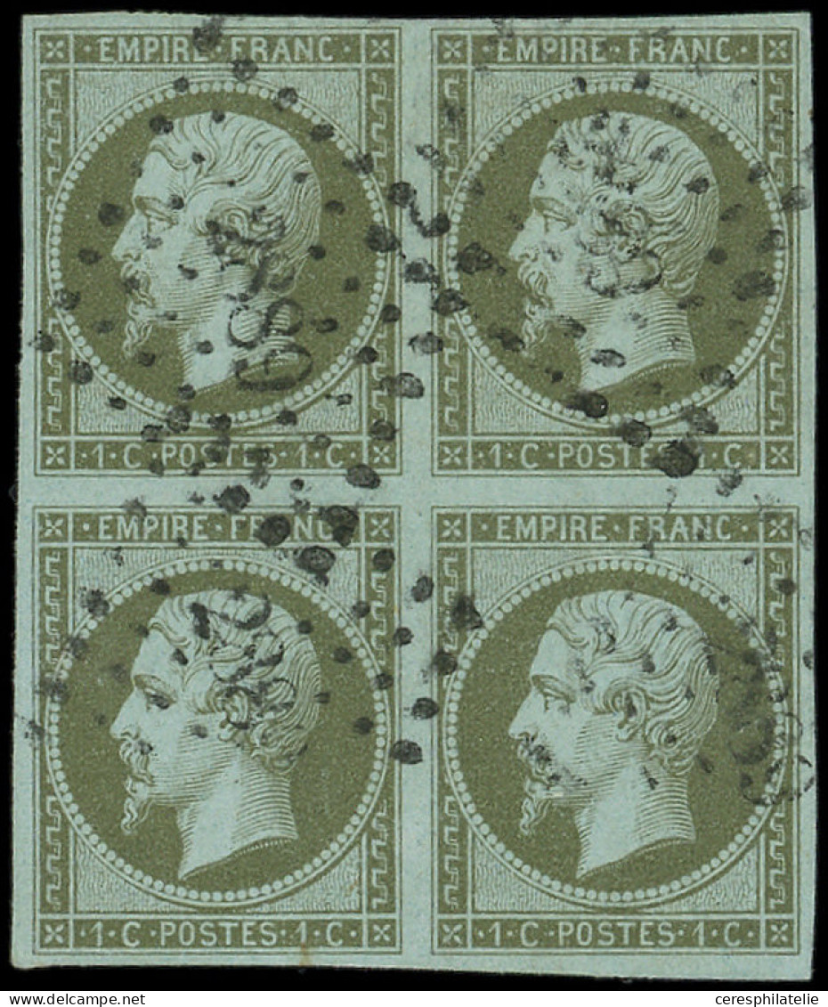 EMPIRE NON DENTELE - 11    1c. Olive, BLOC De 4 Obl. PC 2889 De SEVRES, TTB. C Et J - 1853-1860 Napoléon III.