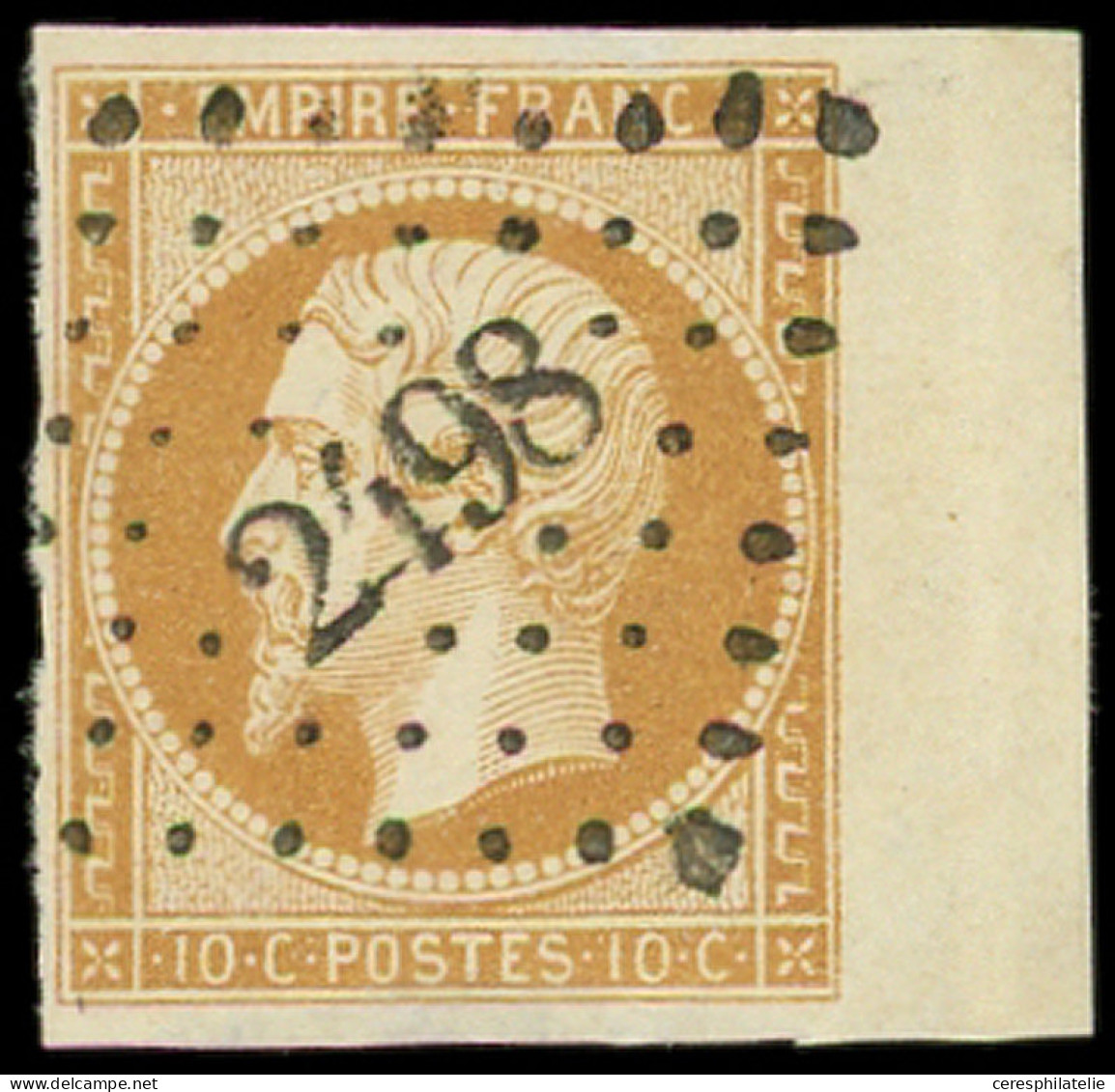 EMPIRE NON DENTELE - 13A  10c. Bistre, T I, Bdf, Obl. PC 2498, Superbe - 1853-1860 Napoléon III.
