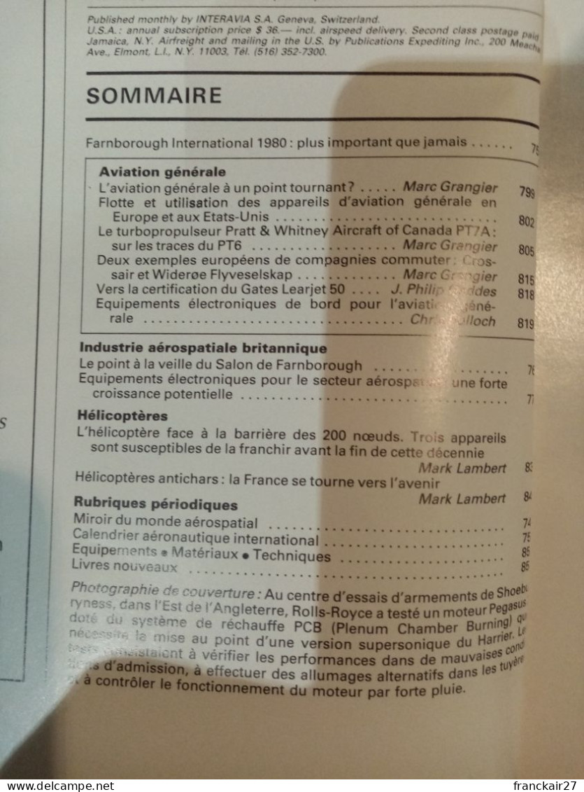 INTERAVIA 9/1980 Revue Internationale Aéronautique Astronautique Electronique - Luftfahrt & Flugwesen