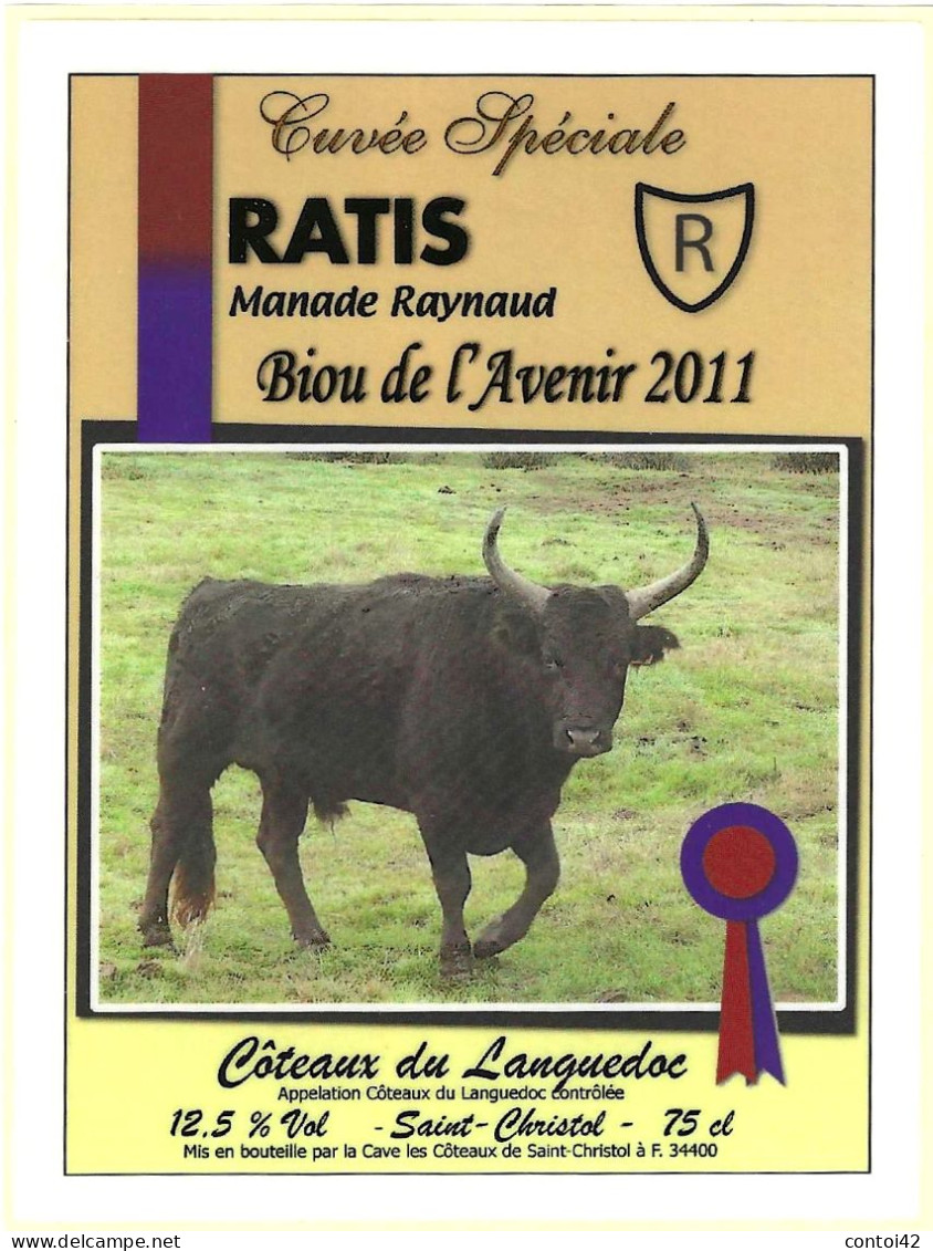 ETIQUETTES TAUREAUX COCARDE COURSE LIBRE RAZETEURS CLUB TAURIN MONTFRIN CAMARGUE PROVENCE PUBLICITE VINS - Stieren