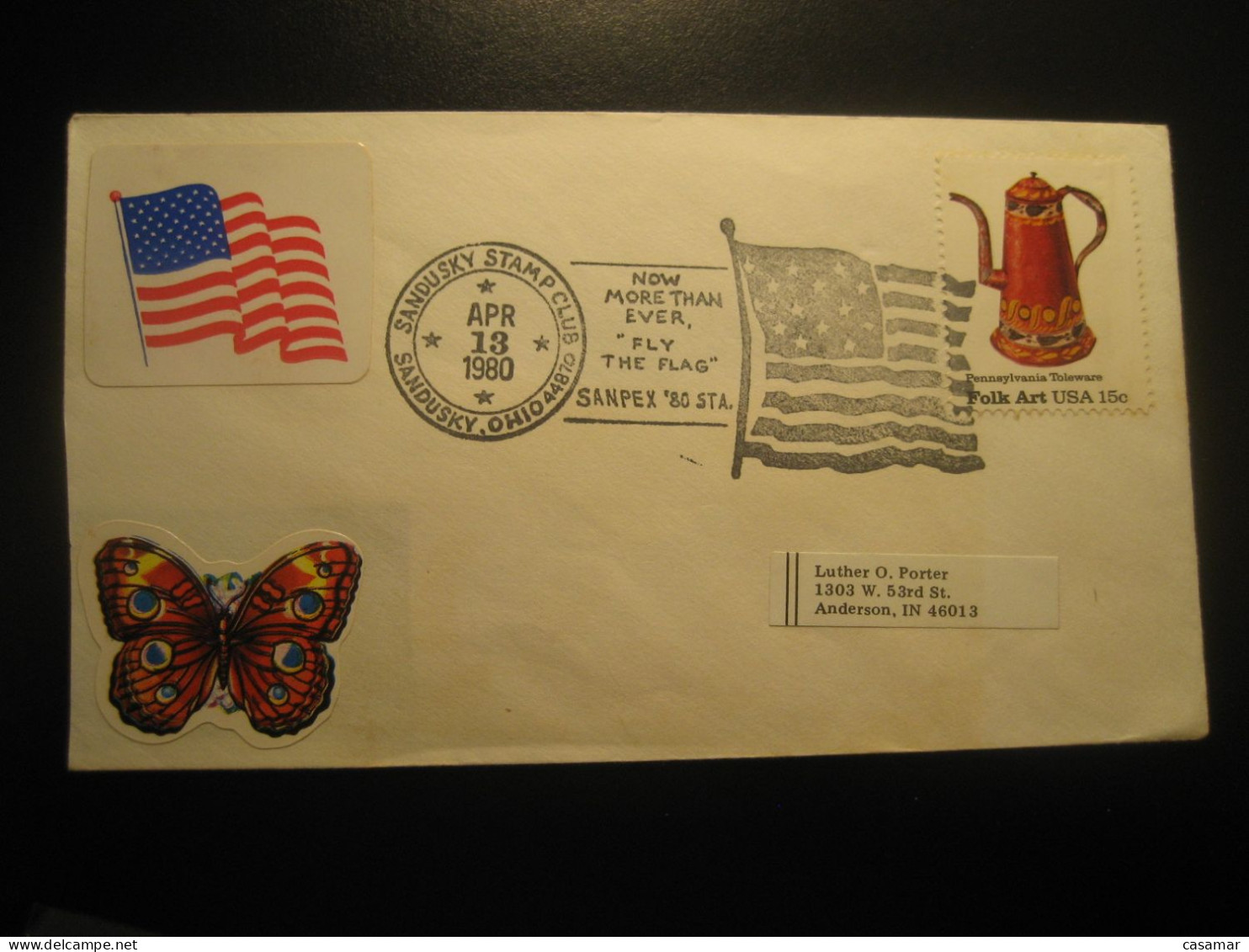 SANDUSKY 1980 Flag Flags Cancel Slight Damaged Cover USA - Omslagen