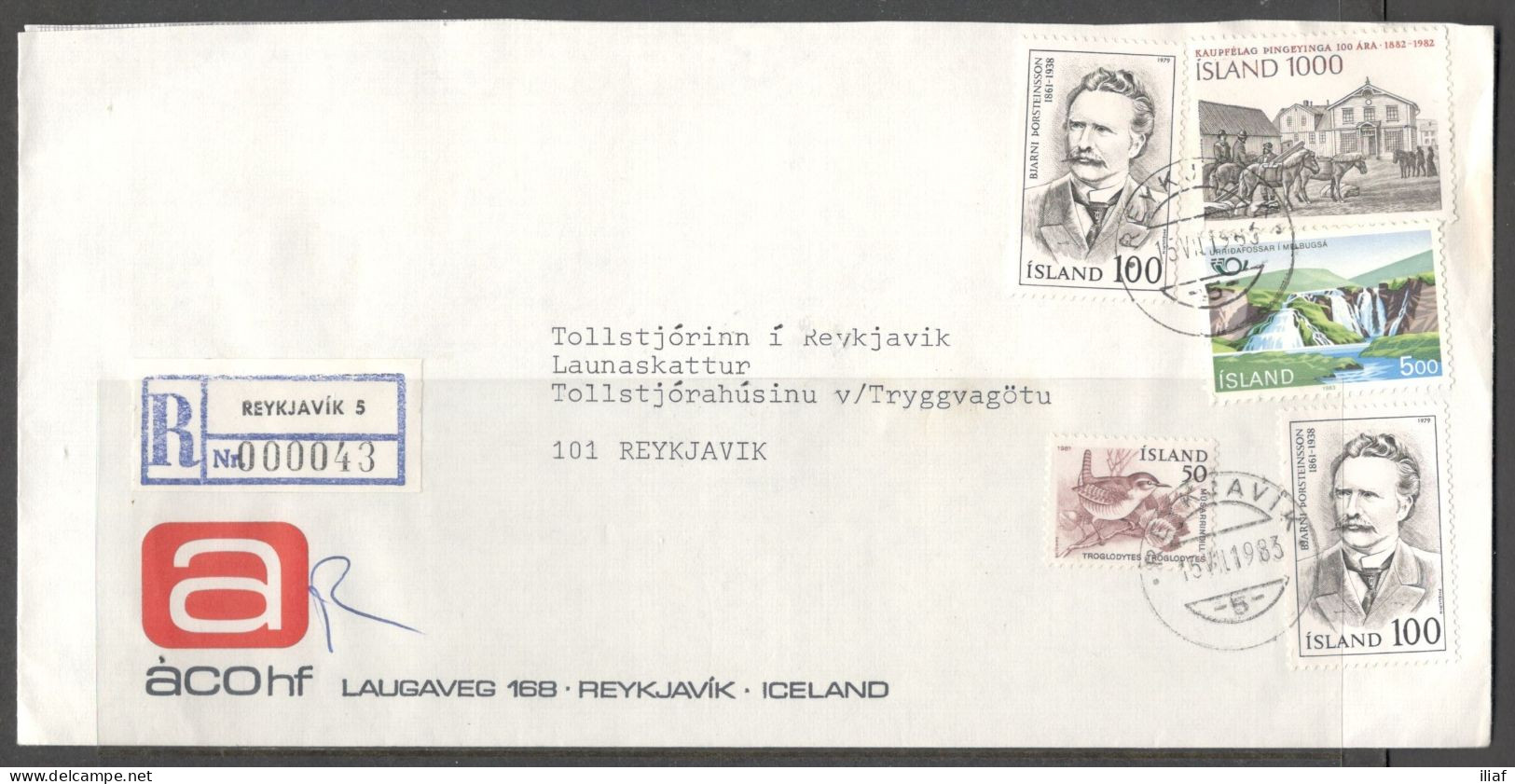 Iceland. Stamps Sc. 522, 543, 559, 572 On Registered Letter, Sent From Reykjavik On 15.05.1983 To Reykjavik. - Briefe U. Dokumente