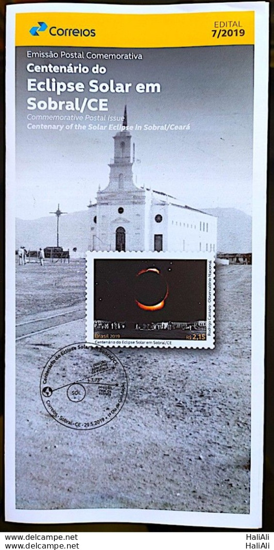 Brochure Brazil Edital 2019 07 Solar Eclipse In Sobral Ceara Church Moon Without Stamp - Lettres & Documents