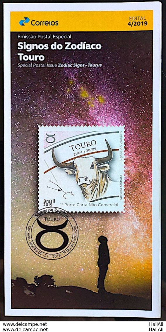 Brochure Brazil Edital 2019 04 Zodiac Signs Taurus Astrology Without Stamp - Covers & Documents