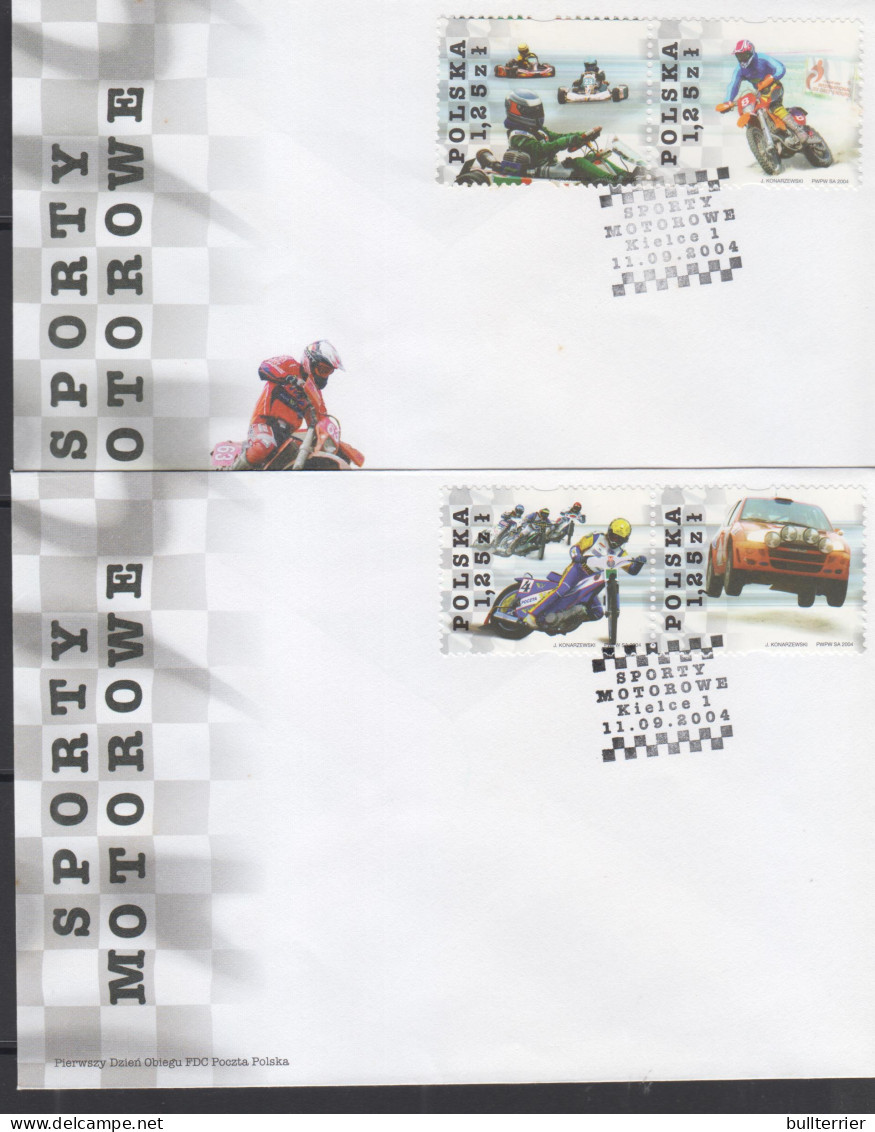 MOTOR SPORTS - POLAND - MOTOR SPORTS SET OF 4 ON 2  ILLUSTRATED FDC  - Motorbikes