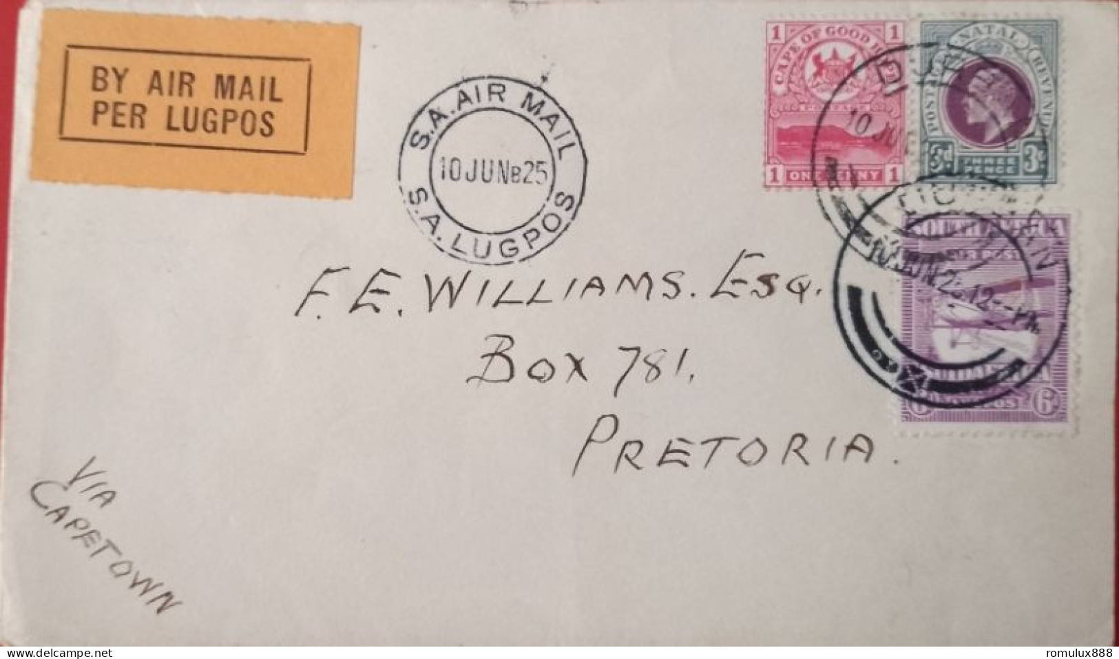 SAA 1925 FLIGHT DURBAN TO PRETORIA MIXED FRANKING - Airmail