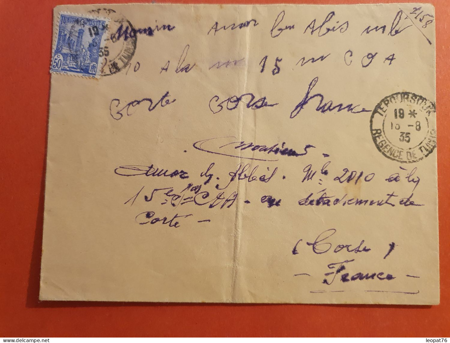 Tunisie - Enveloppe De Téboursouk Pour La Corse En 1935 - J 40 - Lettres & Documents