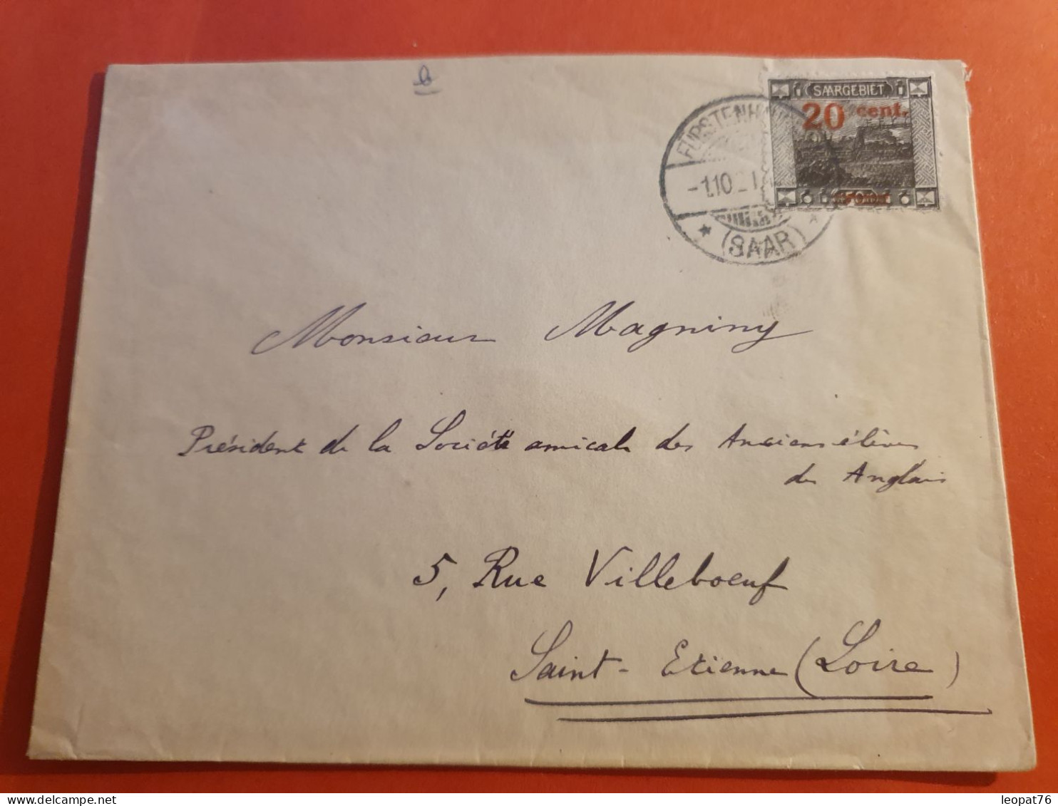 Sarre - Affranchissement Surchargé Sur Enveloppe Pour La France En 1921 - J 65 - Briefe U. Dokumente