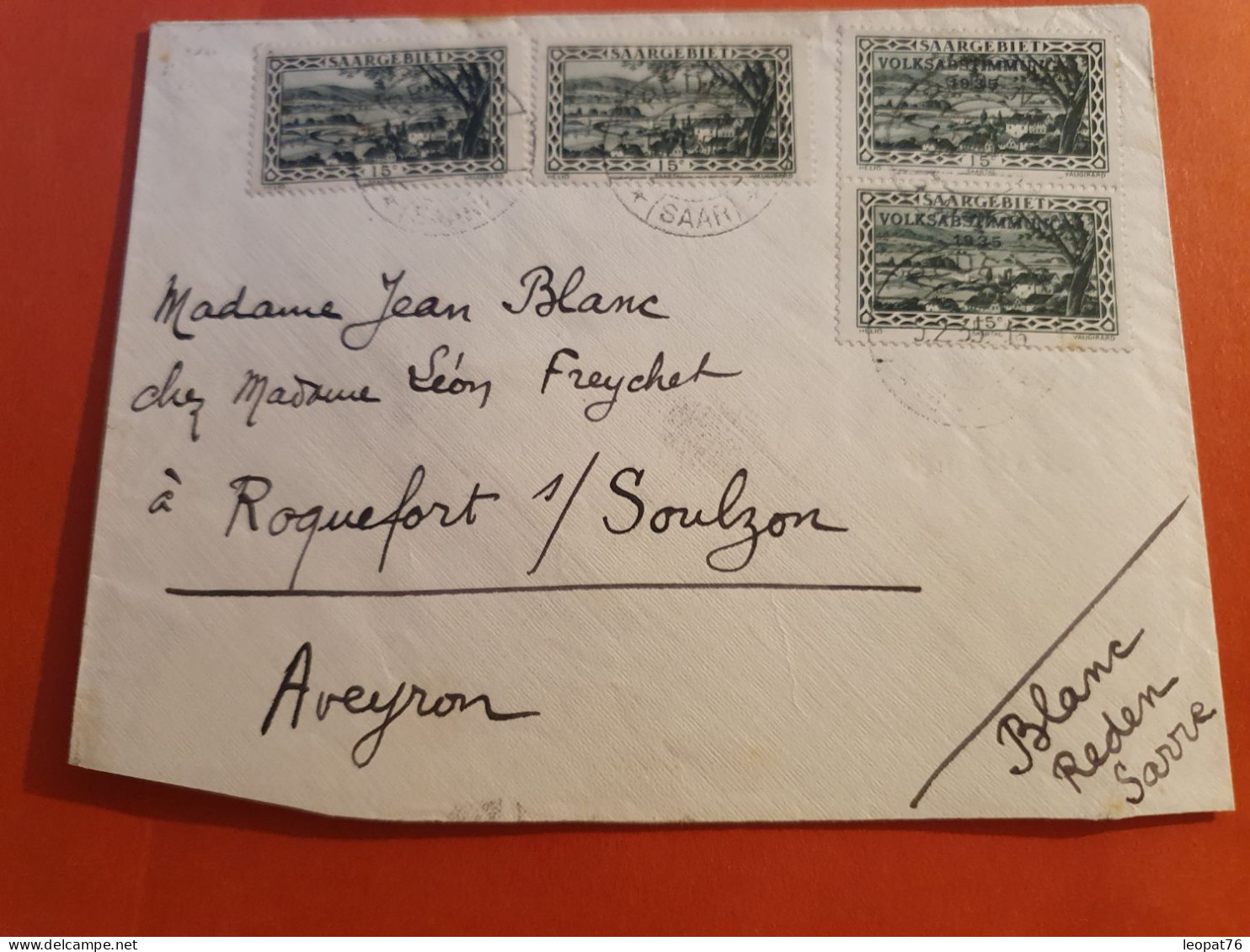 Sarre - Enveloppe De Reden Pour La France En 1935 - J 68 - Briefe U. Dokumente