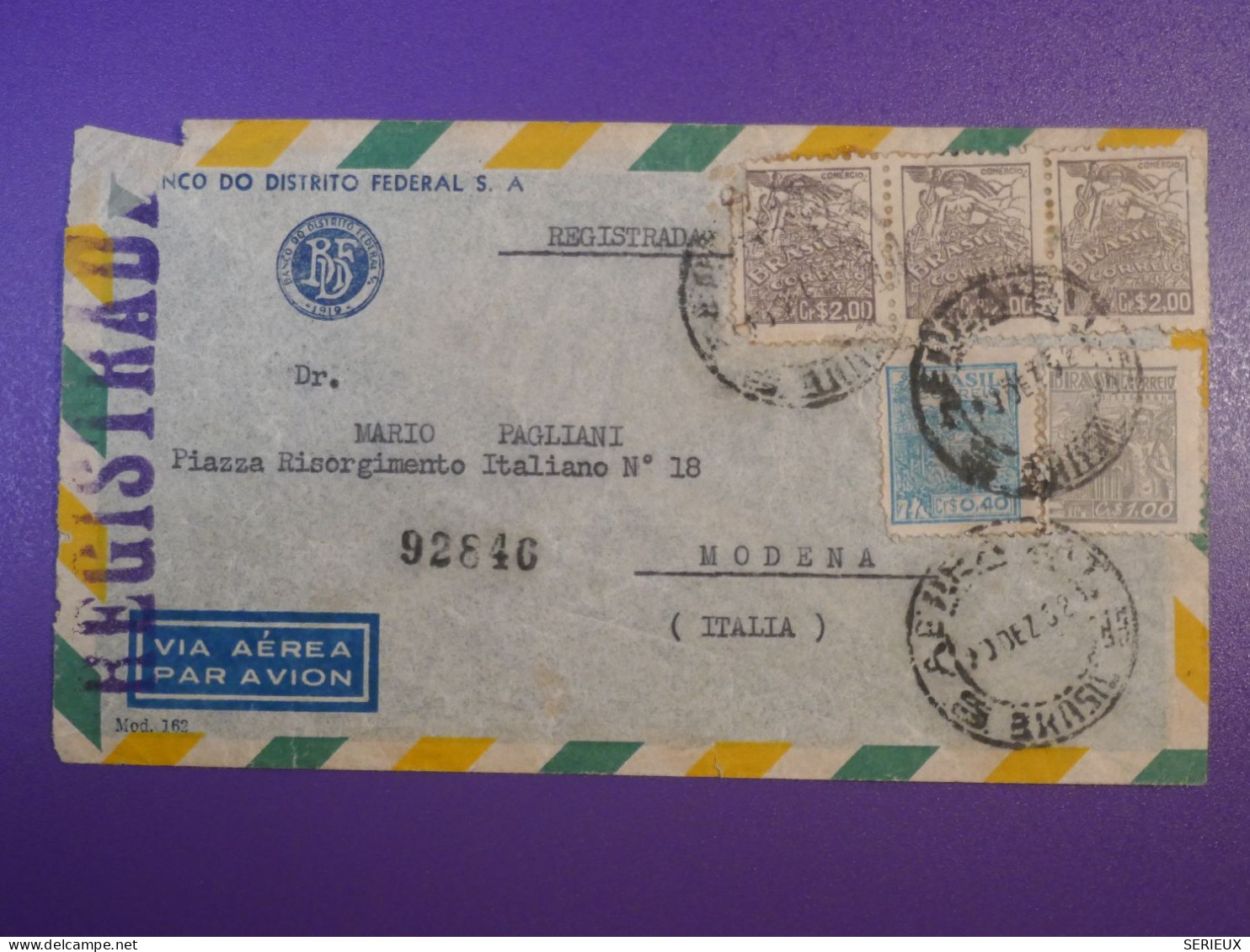 F0   BRAZIL  BELLE LETTRE 1952 SAO PAULO  A MODENA ITALIA +  +AFF. INTERESSANT+++ - Briefe U. Dokumente