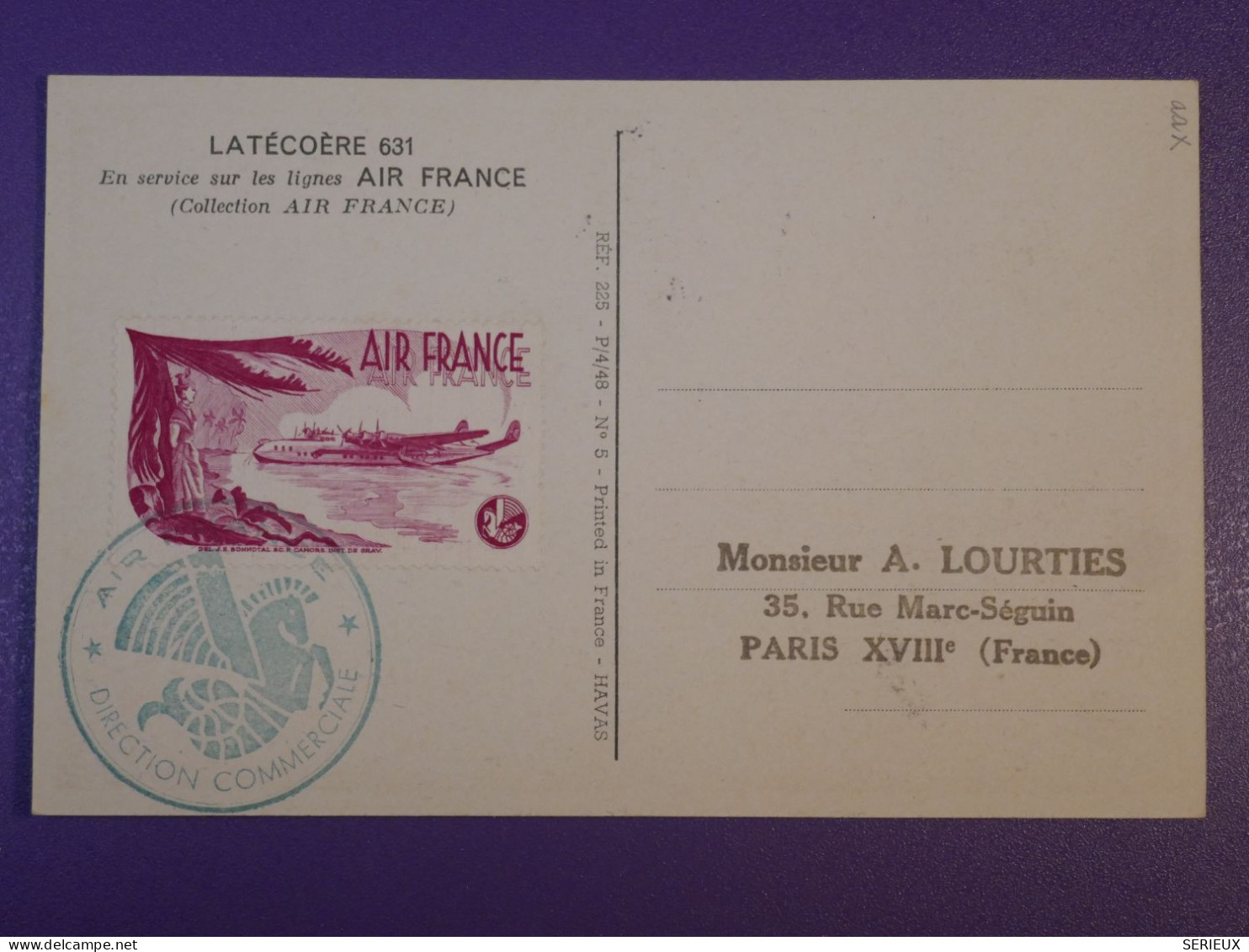 F0   FRANCE  BELLE CARTE 1948 PARIS AVIATION  +AEROPHILATELIE +AFF. INTERESSANT+++ - 1927-1959 Brieven & Documenten