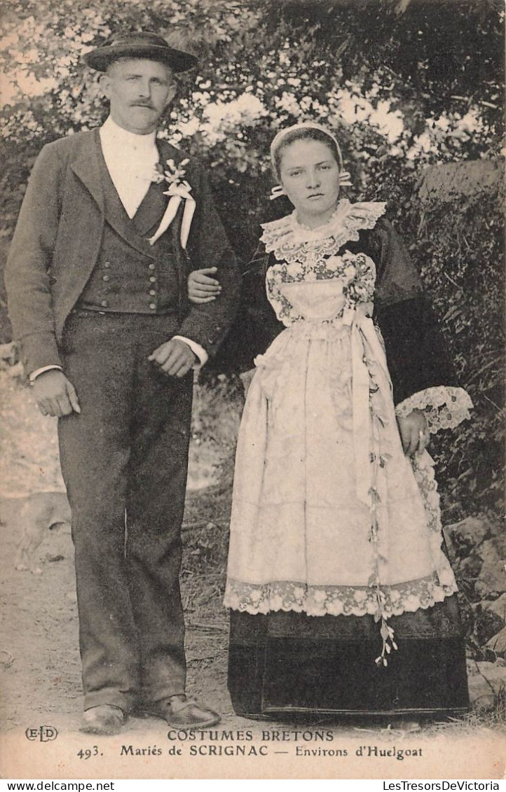 FOLKLORE - Costumes Bretons - Mariés De Scrignac - Environs D'Huelgoat - Carte Postale Ancienne - Costumes