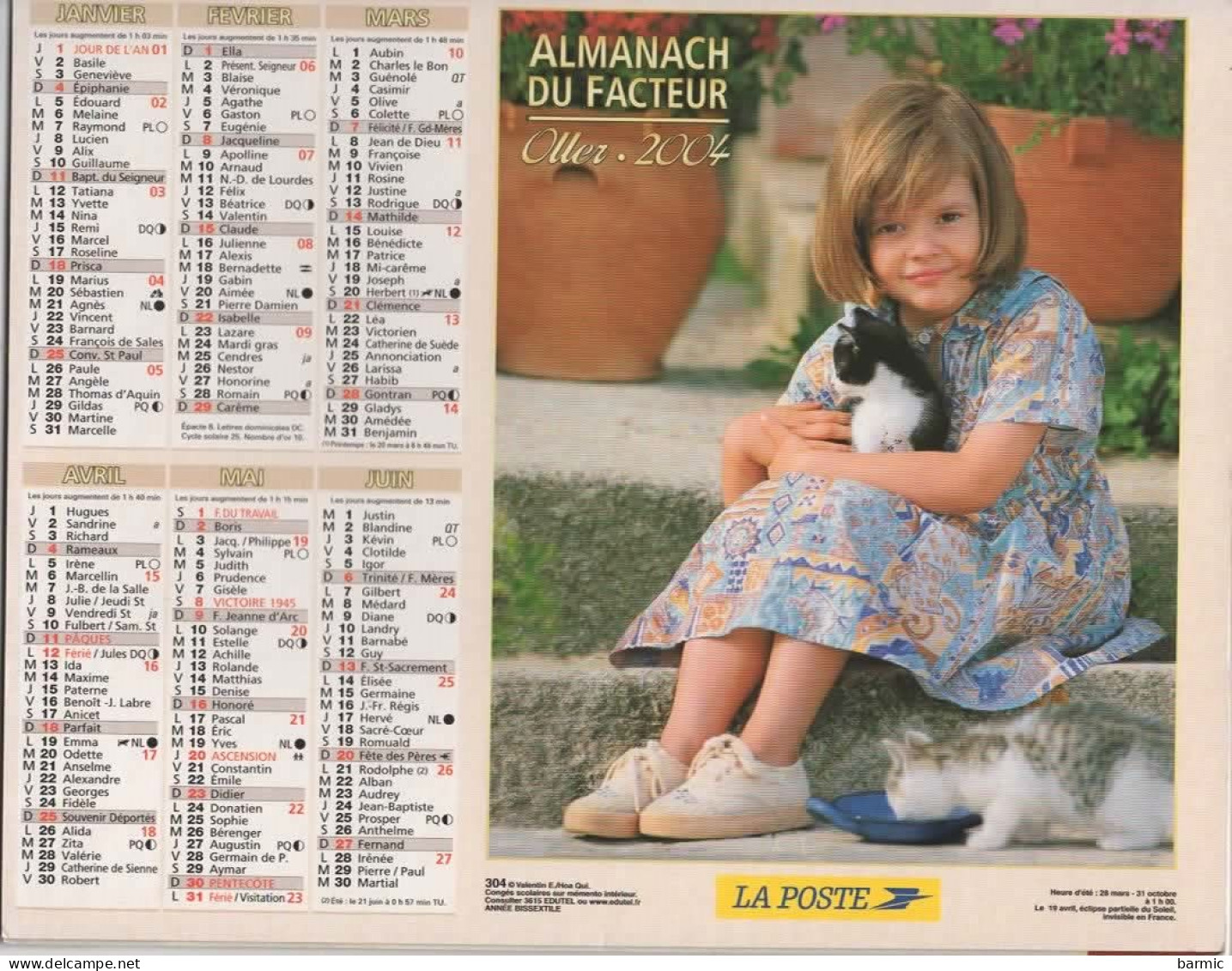 CALENDRIER ANNEE 2004, COMPLET, JEUNE GARCON ET CHATON DANS UN PANIER, JEUNE FILLE ET  CHATONS COULEUR  REF 13863 - Tamaño Grande : 2001-...