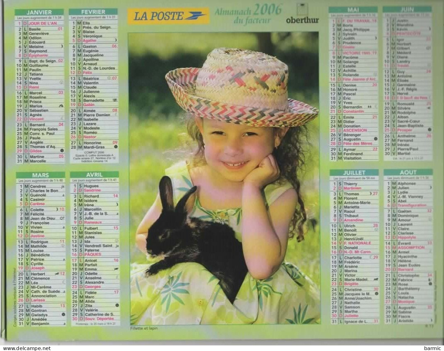 CALENDRIER ANNEE 2006, COMPLET, JEUNE FILLE AVEC CHIENS, JEUNE FILLE ET LAPIN COULEUR  REF 13865 - Grand Format : 2001-...