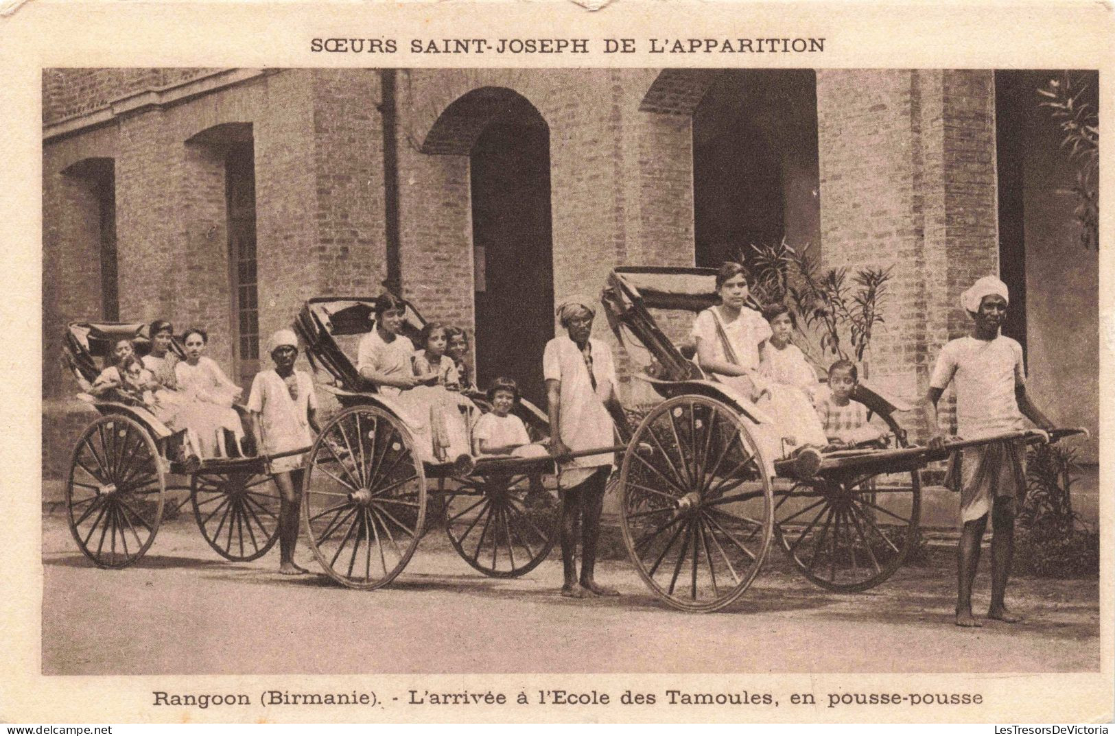 BIRMANIE - Rangoon - L'arrivée à L'Ecole Des Tamoules, En Pousse-pousse - Carte Postale Ancienne - Myanmar (Burma)