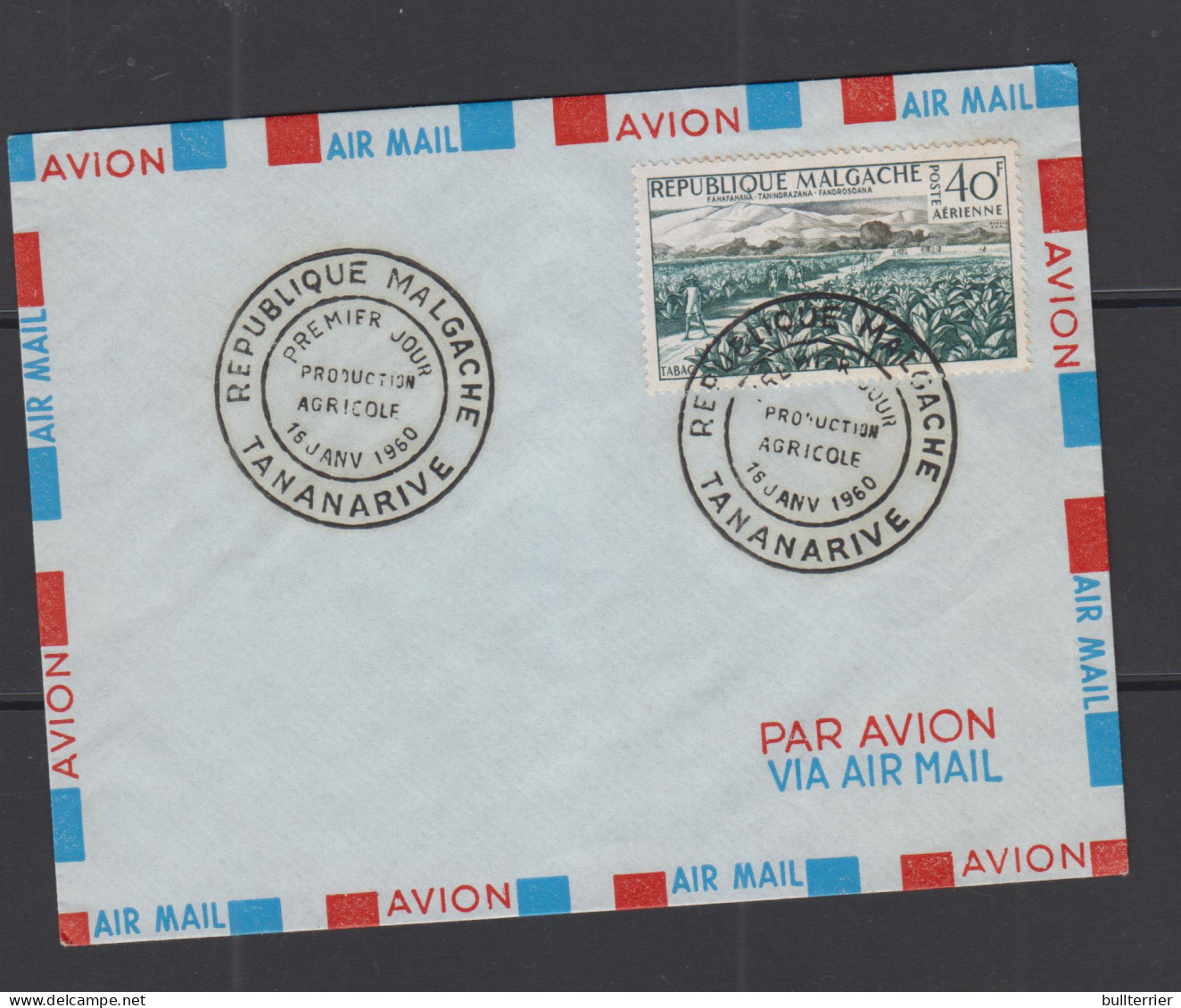 PLANTS - MALAGASY - 1960 - 40FR AIR TOBACCO ON AIRMAIL FIRST DAY COVER - Tabak