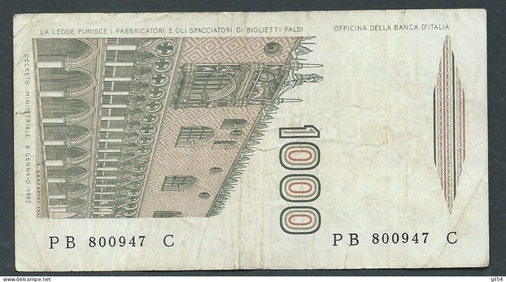 ITALIE  - Billet De 1000 Lires  - 6 Gennaio ( Janvier ) 1982  -  PB 800947 C- Laura 13803 - 1000 Lire