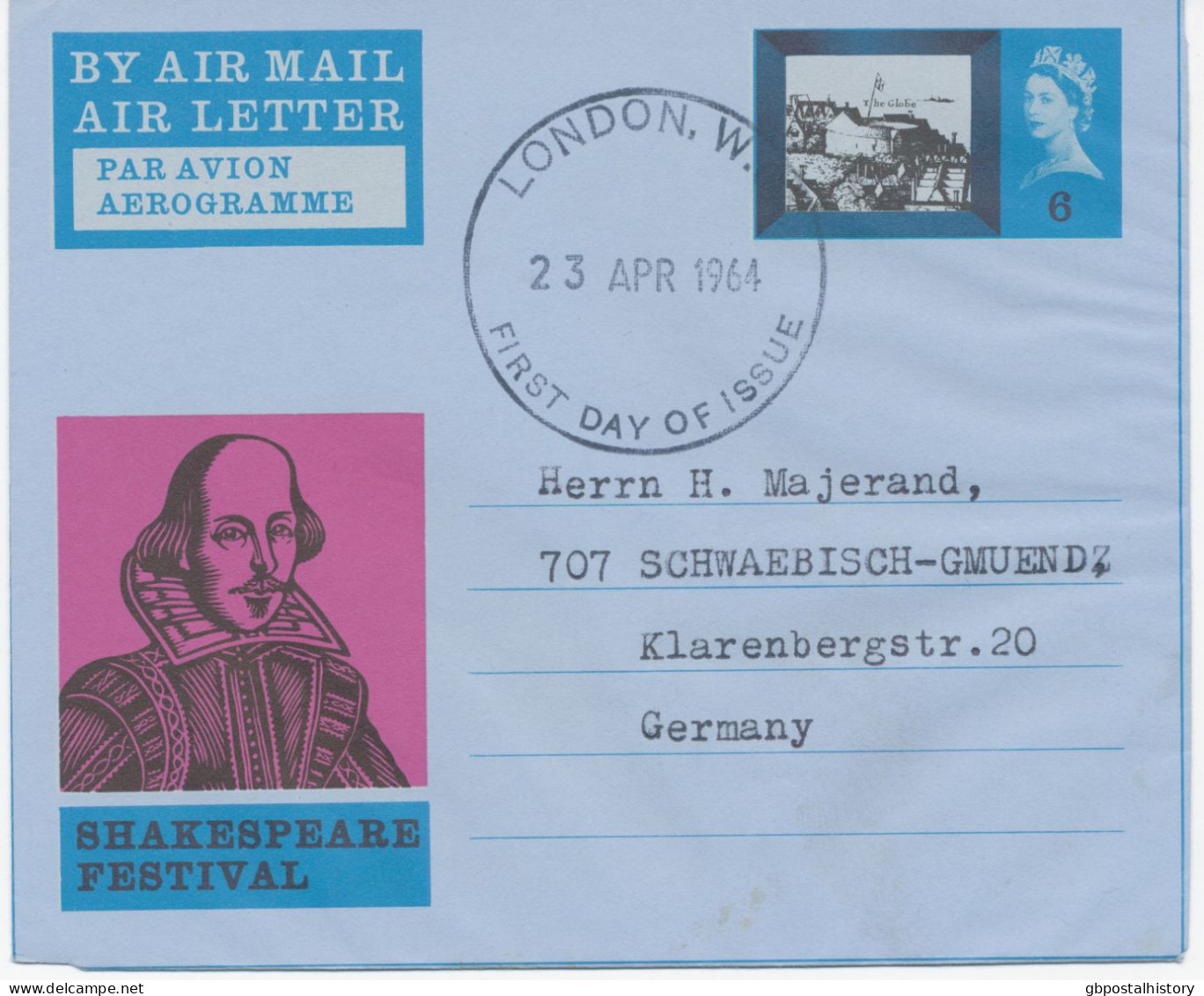 GB 23 APR 1964 SHAKESPEARE FESTIVAL 6d AIR LETTERS FDC's (BOTH!!) CDS 37mm FDI LONDON.W. / FIRST DAY OF ISSUE - Correct - Storia Postale