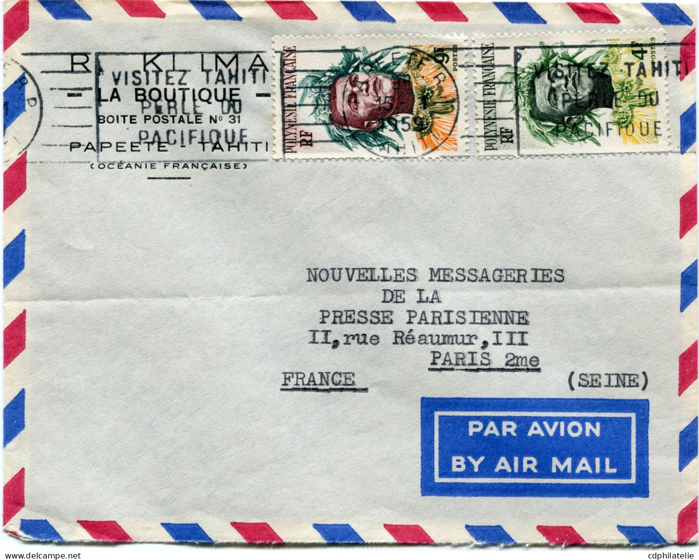 POLYNESIE FRANCAISE LETTRE PAR AVION DEPART PAPEETE 15-1-1959 POUR LA FRANCE - Covers & Documents