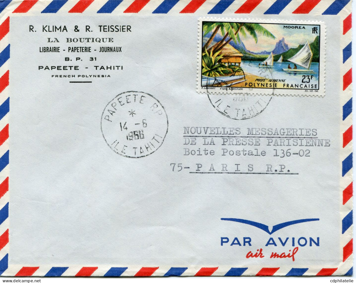 POLYNESIE FRANCAISE LETTRE PAR AVION DEPART PAPEETE 14-6-1966 POUR LA FRANCE - Covers & Documents