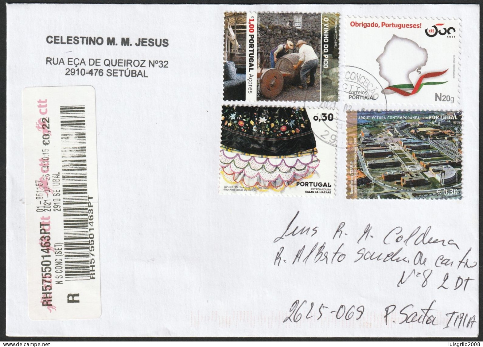 Cover - Setúbal > Póvoa Santa Iria -|- Postmark- Conceição. 2021. Registered - Lettres & Documents