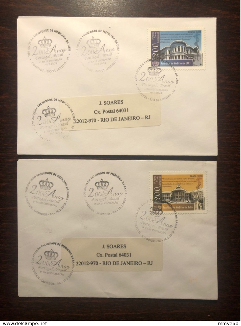 BRAZIL FDC’s TRAVELLED COVER’s LETTER  2008 YEAR  MEDICAL SCHOOL HEALTH MEDICINE - Lettres & Documents
