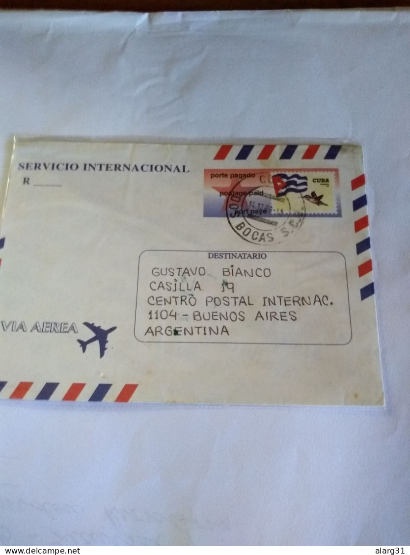 Air Postal Stationery Cover Small Cuba To Argentina 1998.hummingbird.from Dos Bocas.sc.e 8 Reg Post Conmems 1 Or 2 Piece - Briefe U. Dokumente