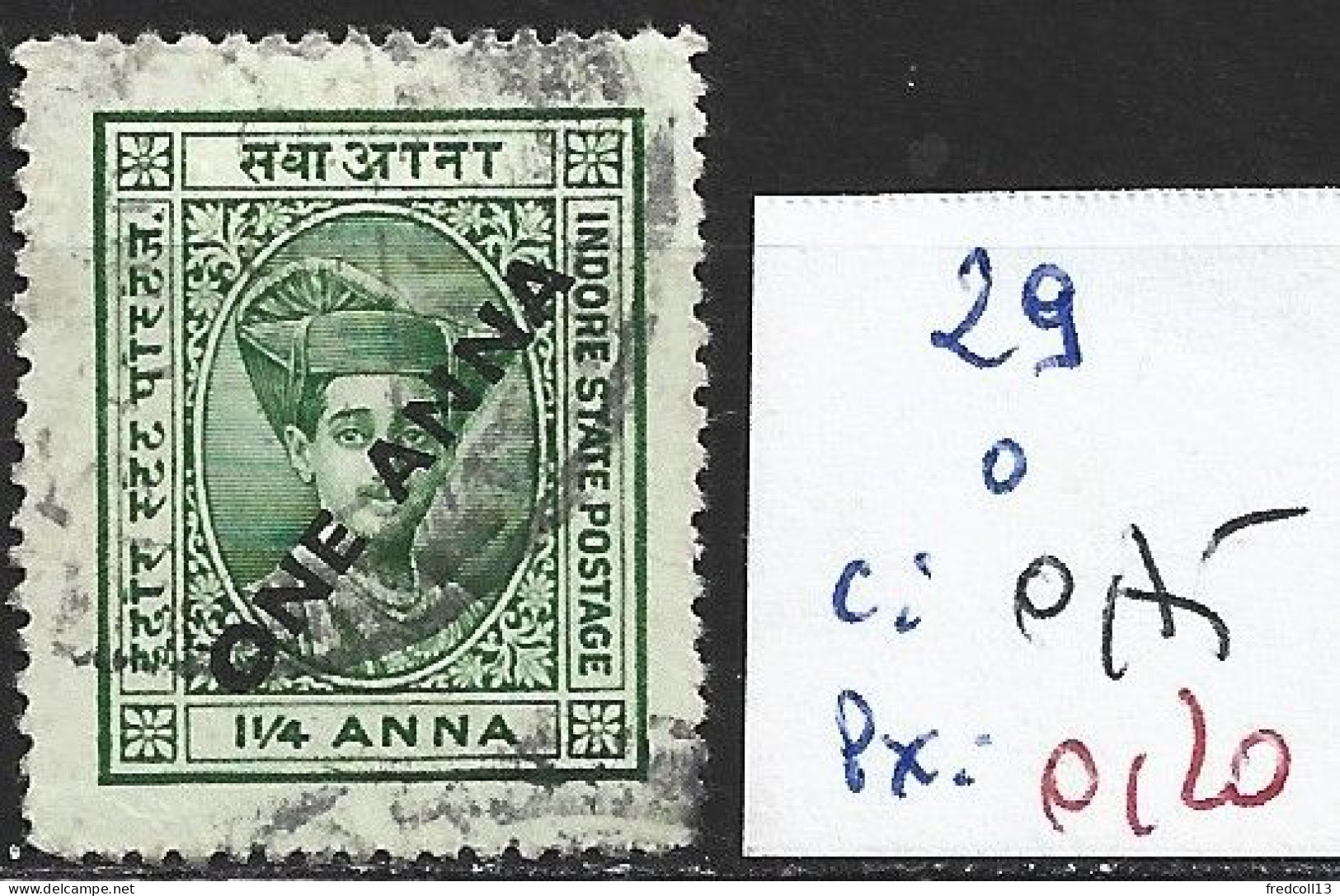 ETATS PRINCIERS DE L'INDE HOLKAR 29 Oblitéré Côte 0.75 € - Holkar