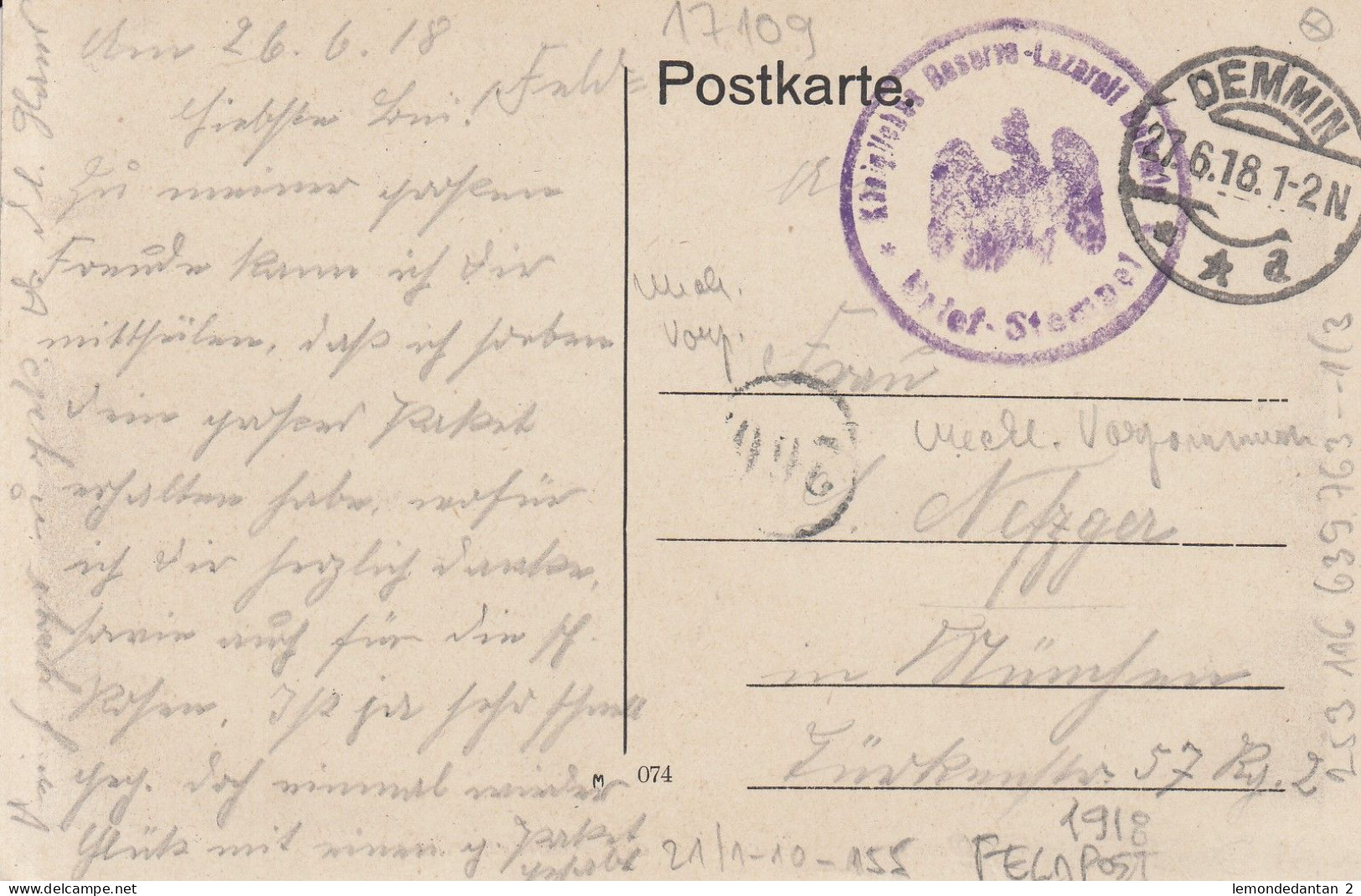 Demmin - Partie Bei Der Kahldenbrücke - Feldpostkarte 1918 (2 Scans) - Demmin