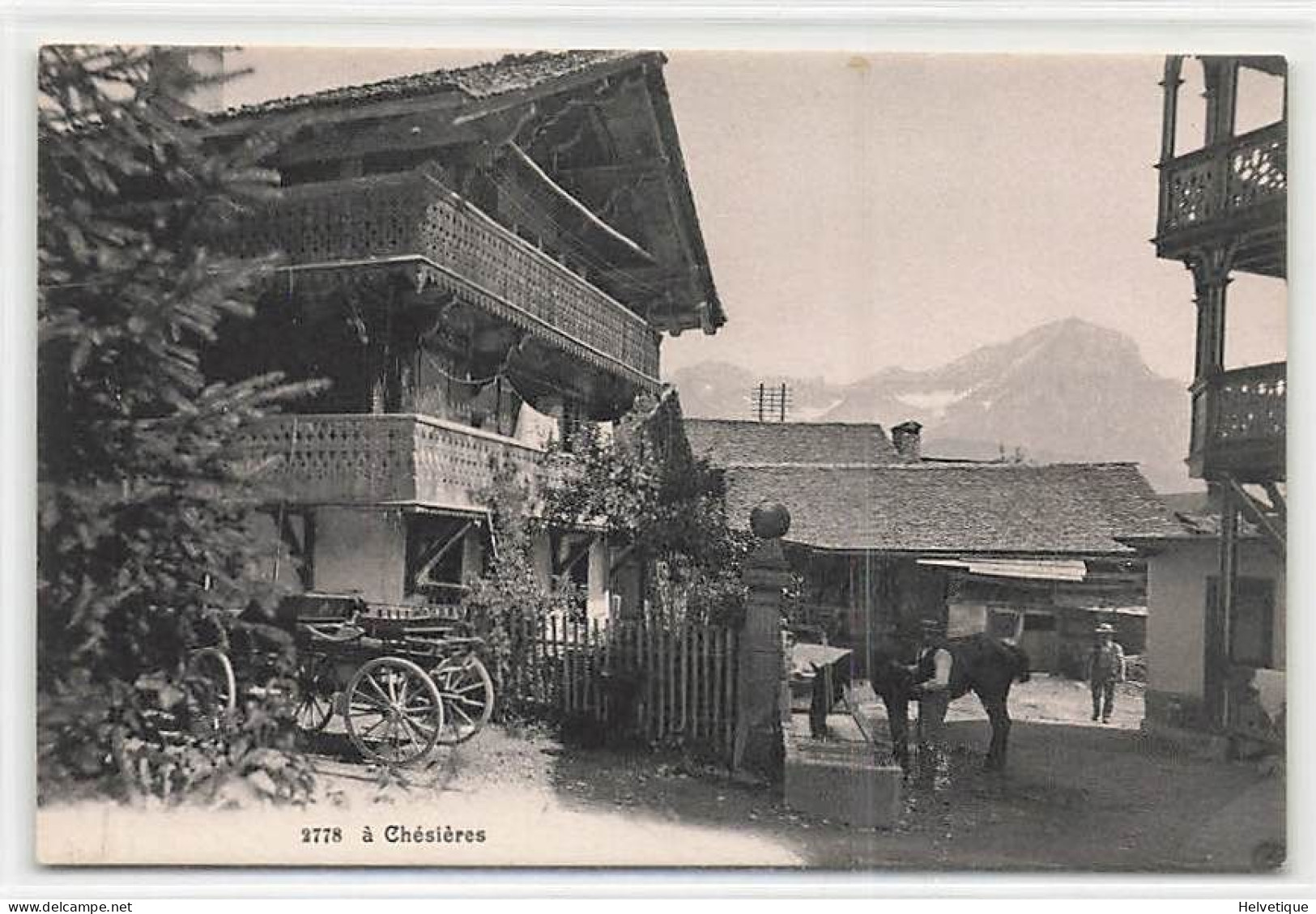 à Chésières Villars (Ollon) Cheval S'abreuvant à Une Fontaine Chariot - Ollon