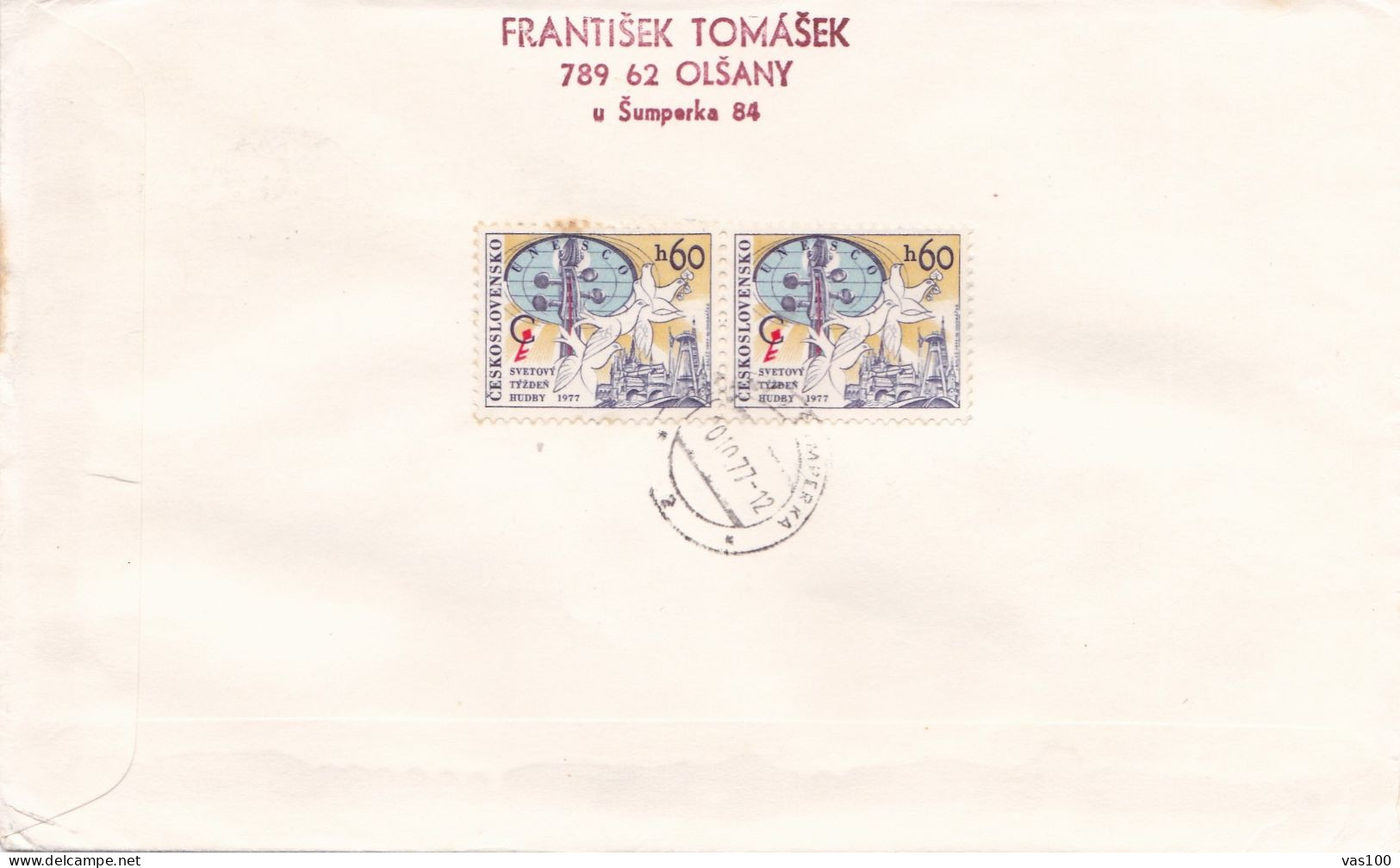 UNESCO   COVERS FDC  CIRCULATED 1977 Tchécoslovaquie - Cartas & Documentos