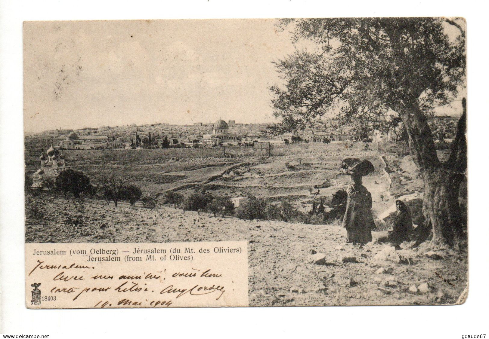 1904 - CP De JERUSALEM (PALESTINE / LEVANT) Avec CACHET BUREAU FRANCAIS A L'ETRANGER BFE SUR PAIRE TYPE BLANC - Lettres & Documents