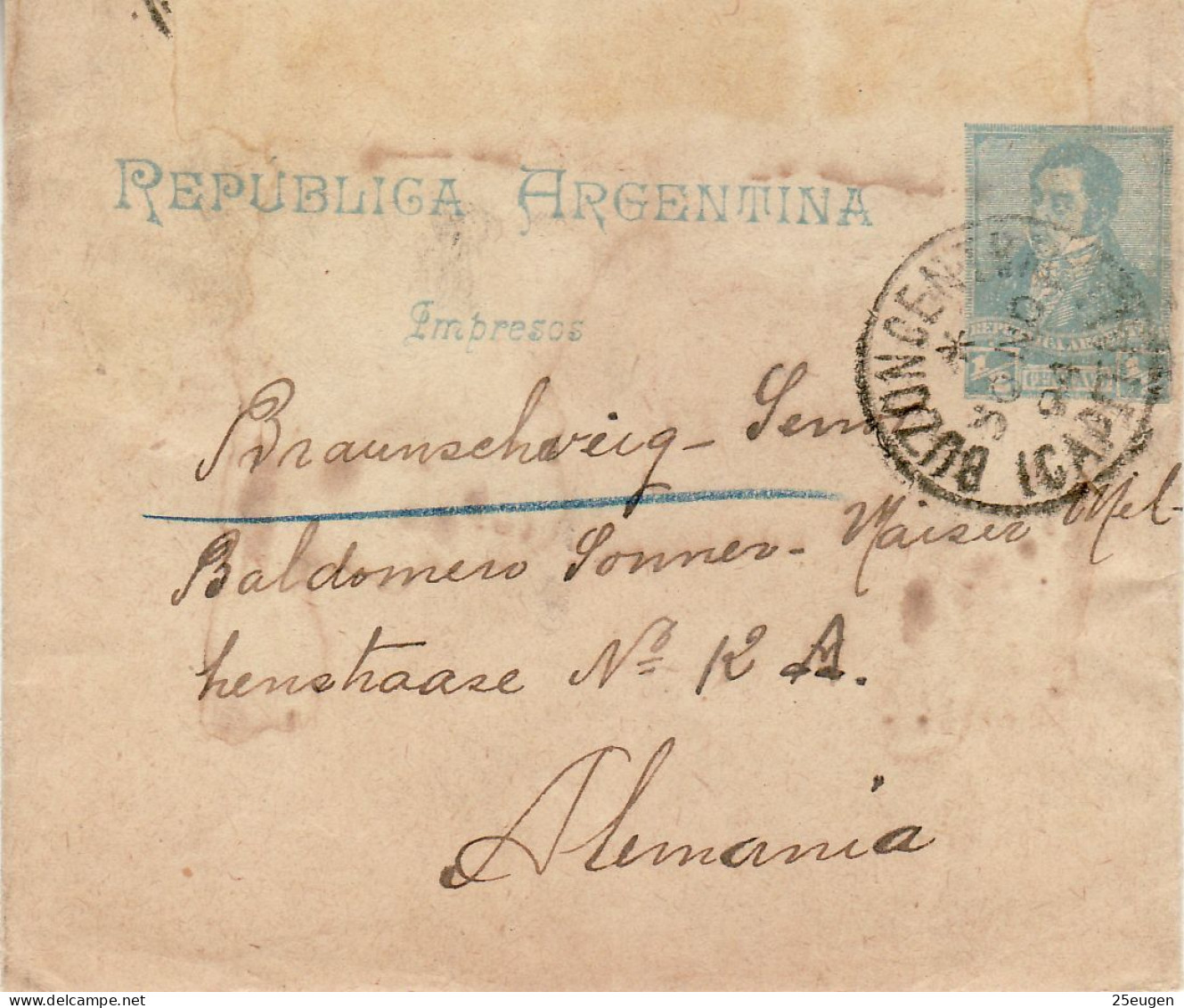 ARGENTINA 1894 WRAPPER SENT TO BRAUNSCHWEIG - Lettres & Documents