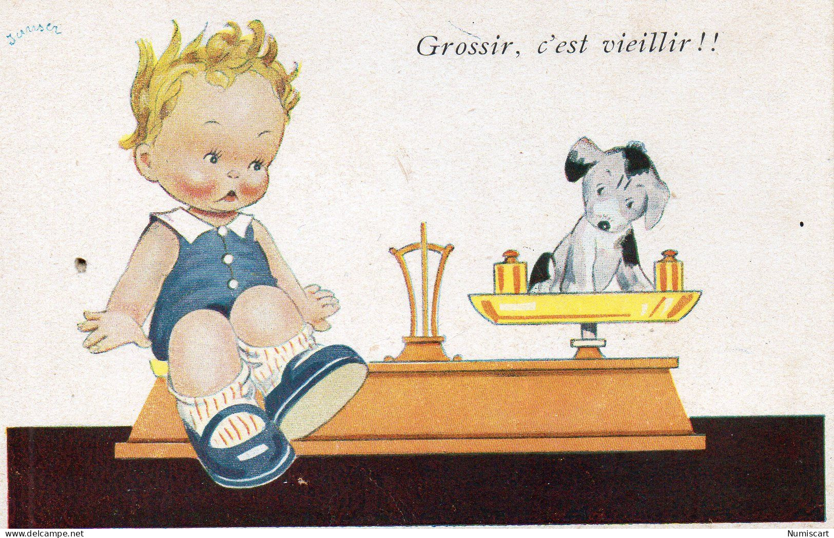 Janser Illustrateur Balance Chien "Grossir C'est Vieillir" - Janser