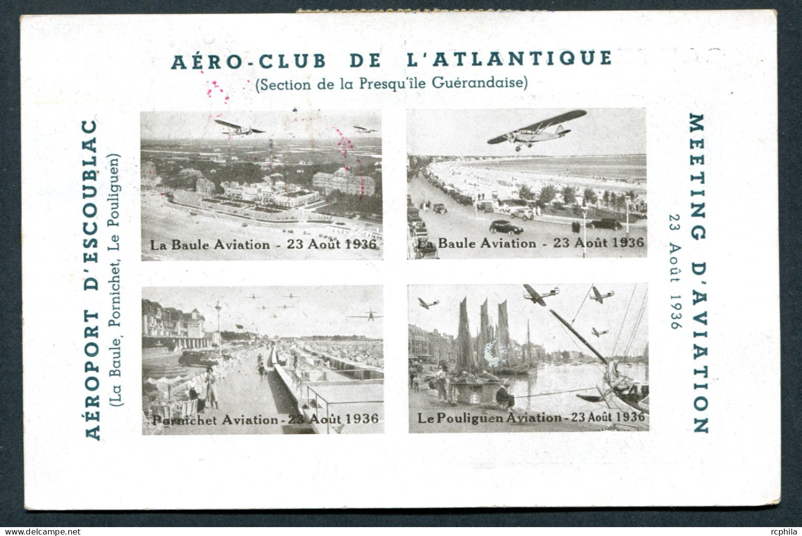 RC 26750 FRANCE 1936 LA BAULE MEETING D'AVIATION AVEC VIGNETTE SUR CARTE POSTALE - 1927-1959 Covers & Documents