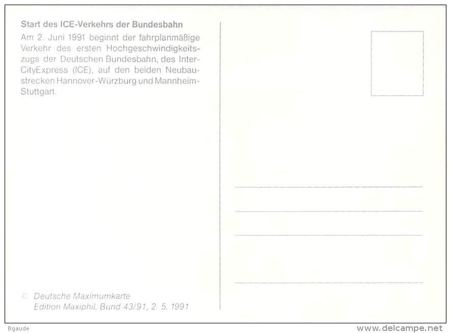 ALLEMAGNE BUND Carte Maximum Num.Yvert 1362 TRAIN I C E - Sonstige & Ohne Zuordnung