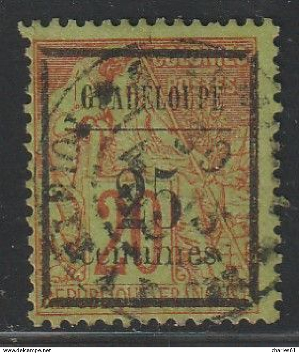 GUADELOUPE - N°5 Obl (1889) 25c Sur 20c Brique Sur Vert - Gebraucht