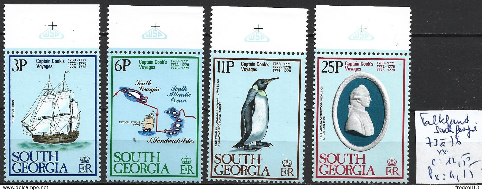 FALKLAND DEPENDANCES GEORGIE DU SUD 73 à 76 ** Côte 12.50 € - Georgia Del Sud