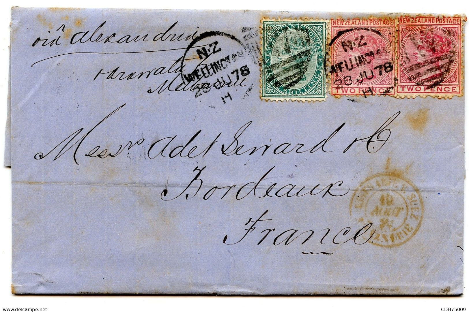 NOUVELLE ZELANDE - LETTRE DE WELLINGTON POUR PARIS, 1878 - Covers & Documents