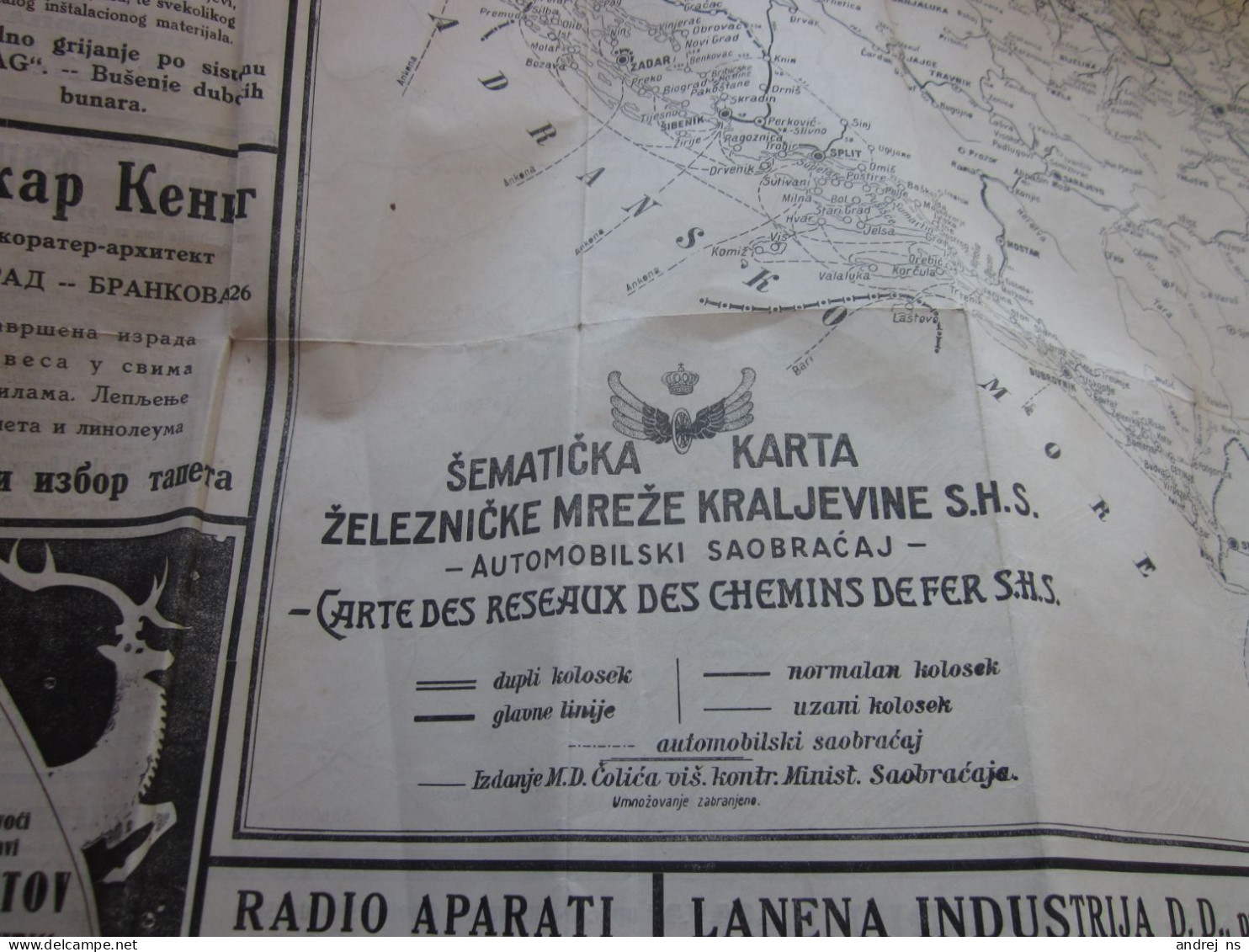 Sematska Karta Zelejznicke Mreze Kraljevine SHS Automobilski Saobracaj Schematic Map Of The Railway Network Of The Kingd - Cartes Routières